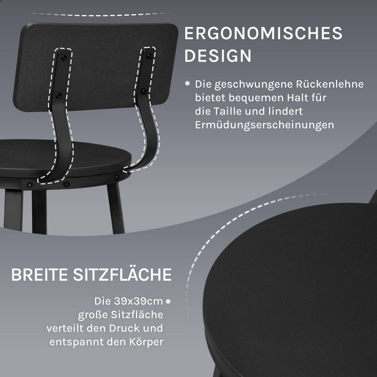 24goodz Round Bar Stool with Backrest - Comfortable Ergonomic Design - Durable Metal Frame - Black - Set of 2
