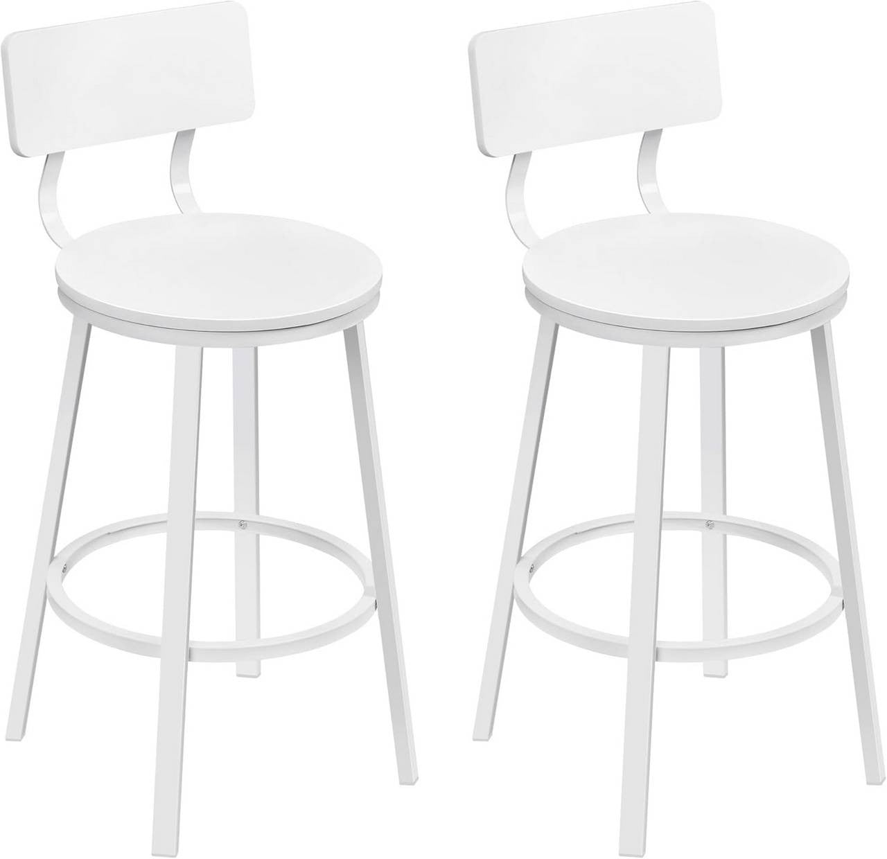 24goodz Round Bar Stool with Backrest - Comfortable & Ergonomic Design - Sturdy Metal Frame - White - Set of 2