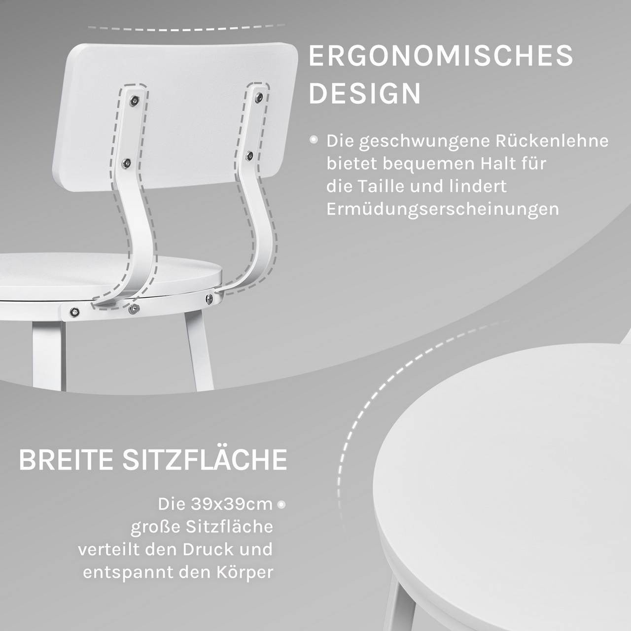 24goodz Round Bar Stool with Backrest - Comfortable & Ergonomic Design - Sturdy Metal Frame - White - Set of 2