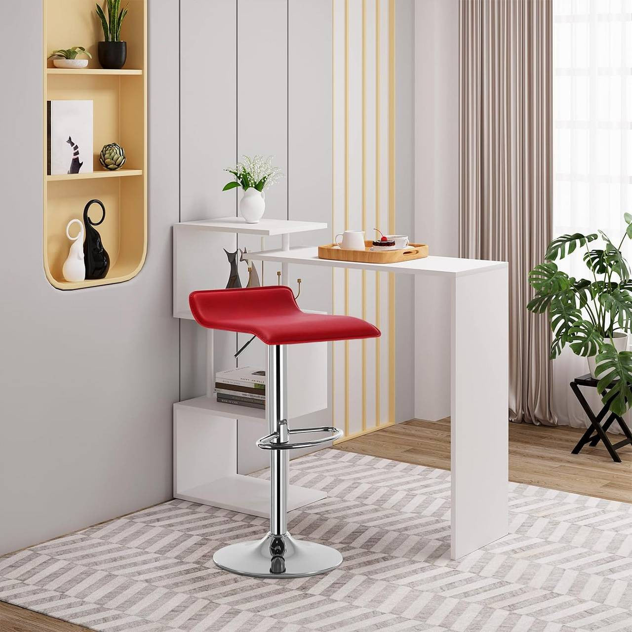 24goodz Bar Stool - Ergonomic Comfort - Durable Design - Faux Leather - For Home & Office - Bordeaux - bd