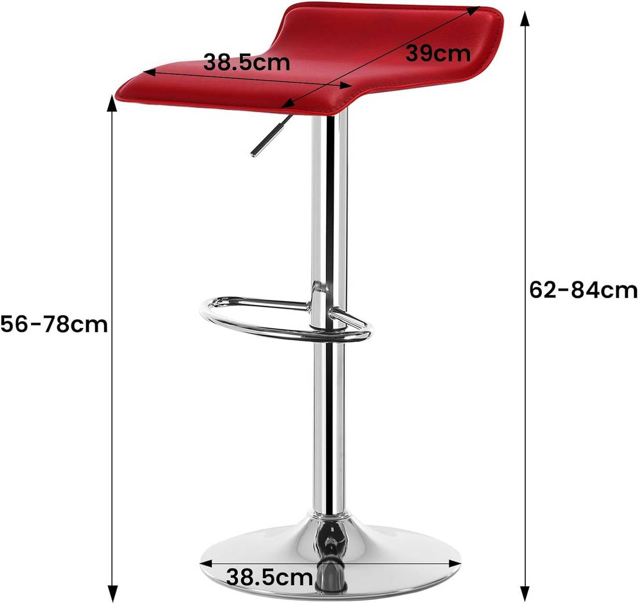 24goodz Bar Stool - Ergonomic Comfort - Durable Design - Faux Leather - For Home & Office - Bordeaux - bd
