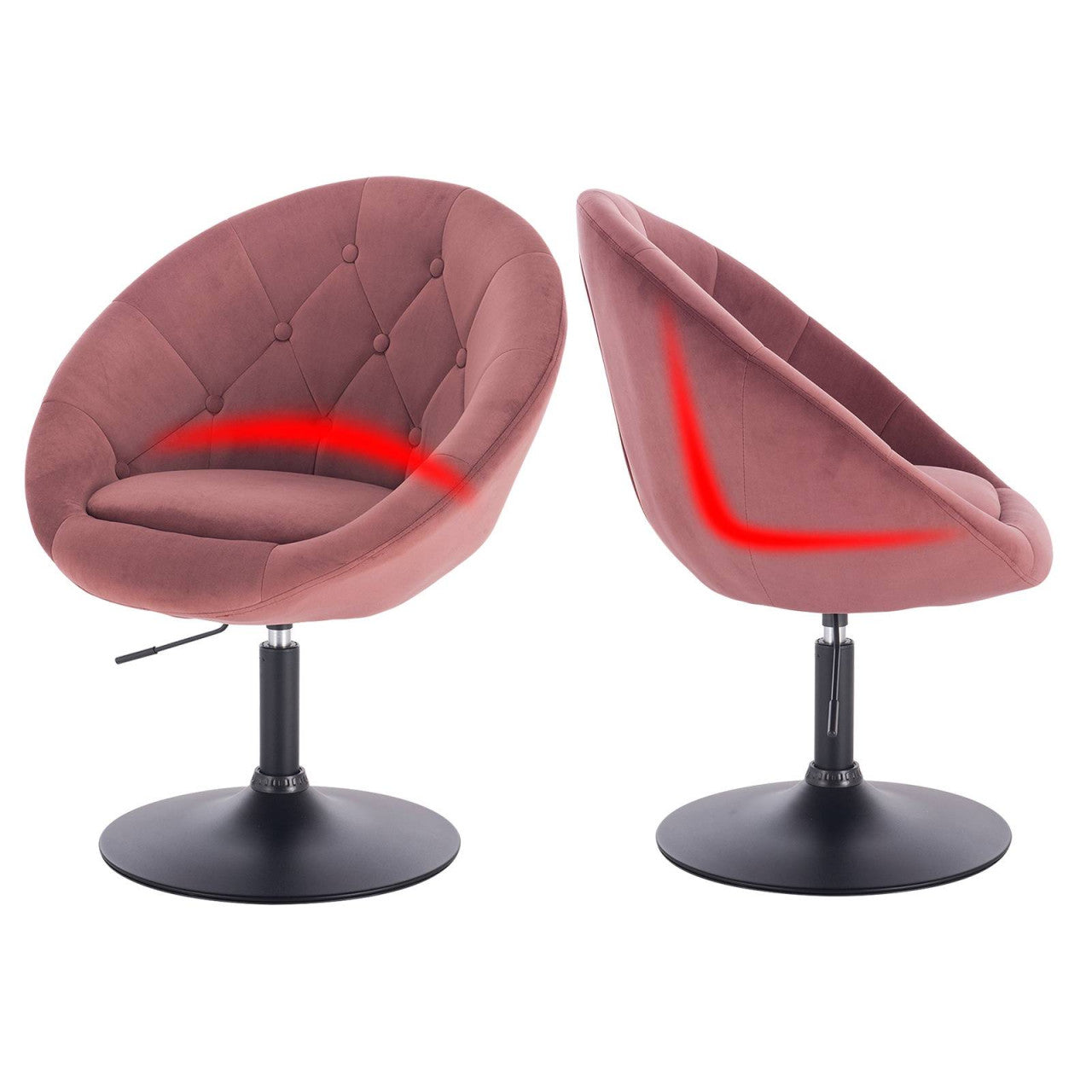 24goodz Velvet Pink Lounge Chair - Comfortable Design - Ergonomic Principles - Velvet + Metal - For Home & Living - Pink - rs