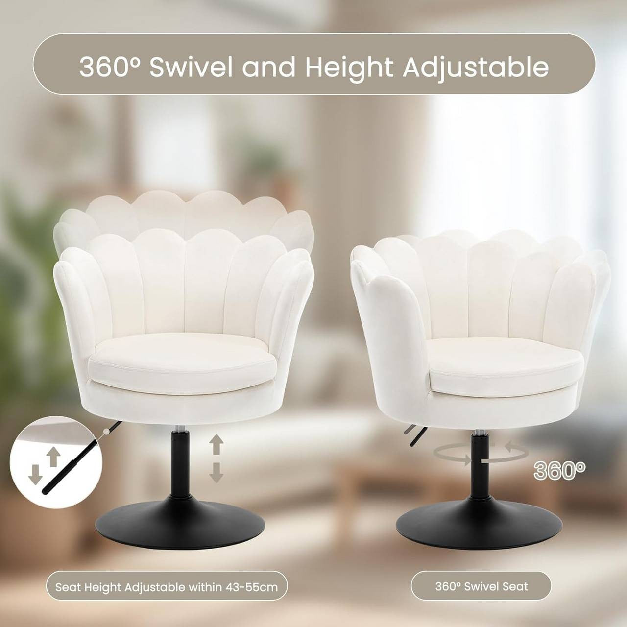 24goodz Flower-Shaped Bar Stool - Comfortable and Stylish Design - Velvet Upholstery - For Home and Makeup Use - Beige