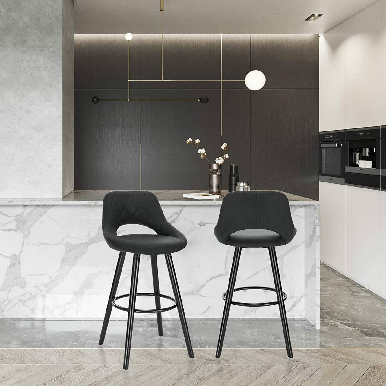 24goodz Bar Stool with Backrest and Footrest - Ergonomic Comfort - Sturdy Solid Wood Frame - Dark Grey/Brown