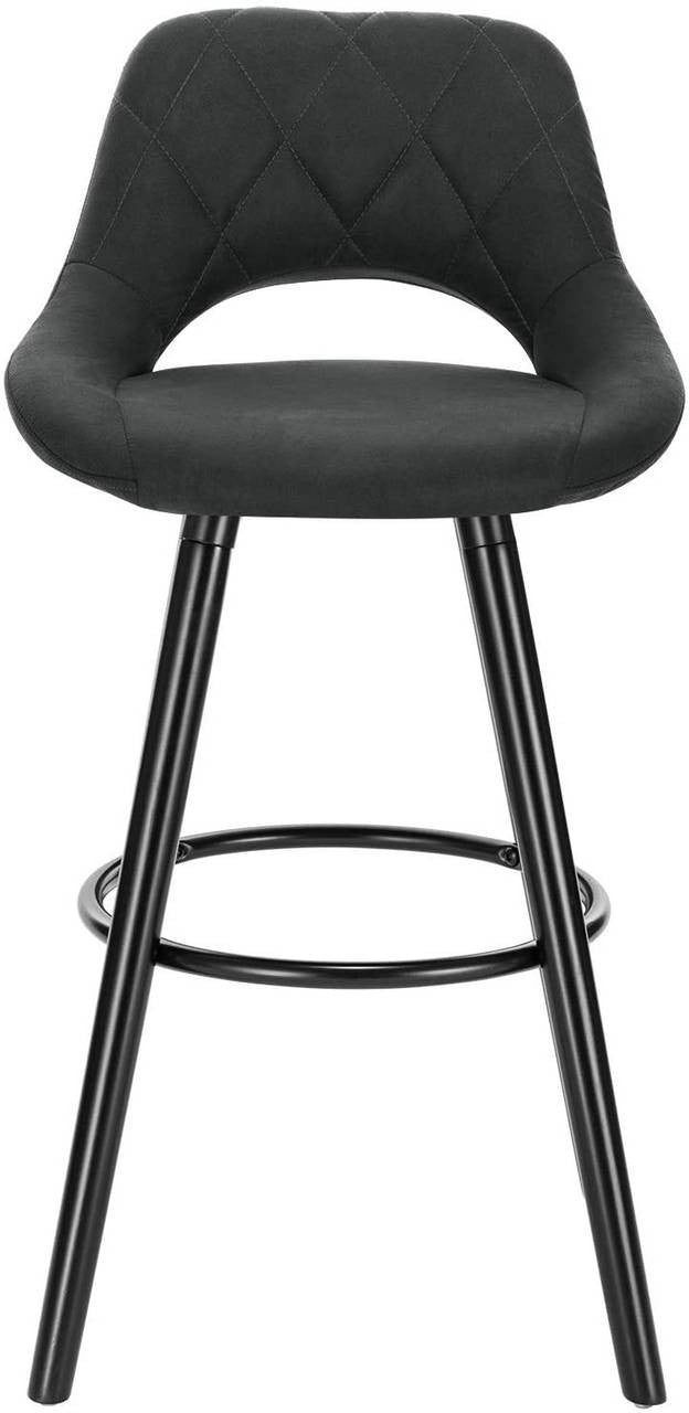 24goodz Bar Stool with Backrest and Footrest - Ergonomic Comfort - Sturdy Solid Wood Frame - Dark Grey/Brown
