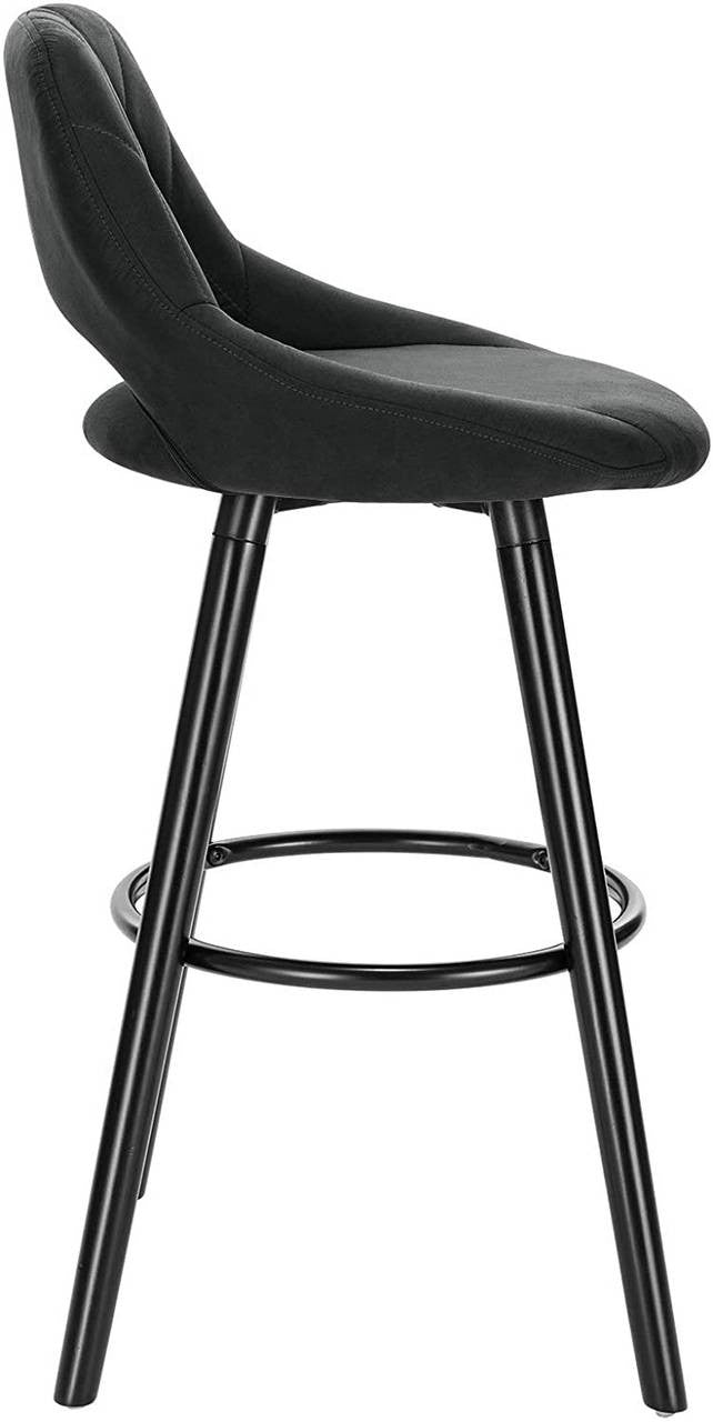 24goodz Bar Stool with Backrest and Footrest - Ergonomic Comfort - Sturdy Solid Wood Frame - Dark Grey/Brown