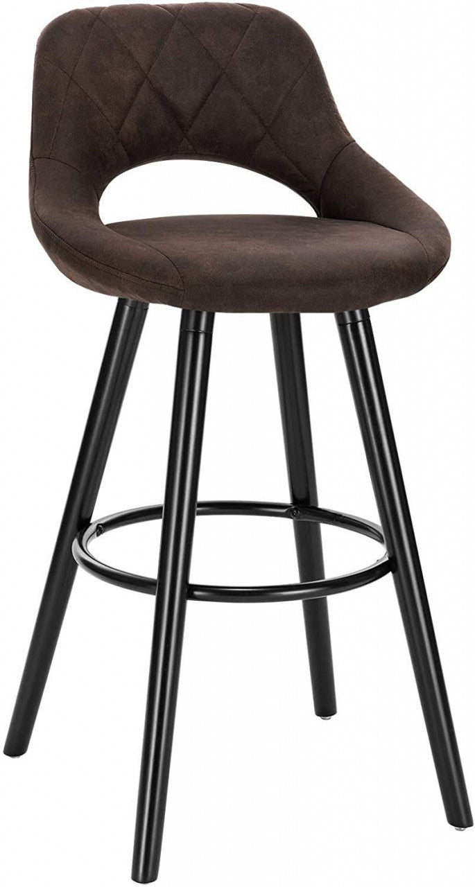 24goodz Bar Stool with Backrest and Footrest - Ergonomic Comfort - Solid Wood Frame - Dark Brown - dbr