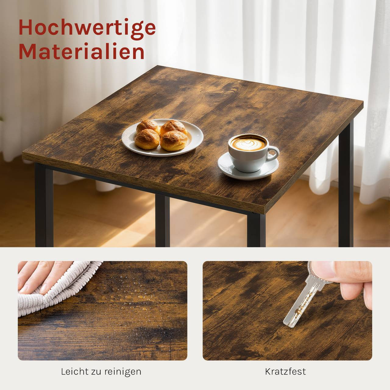 24goodz Bistro Table - Sturdy and Durable Design - Space-Saving - MDF and Metal - Rustic Brown - 60 x 100 x 60 cm