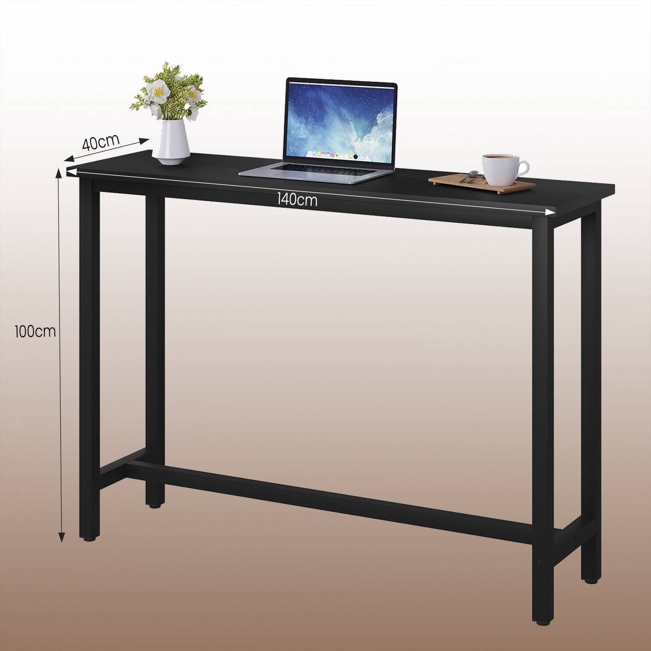 24goodz Bistro Table - Ergonomic Height for Comfort - Durable Metal Frame - MDF - For Home and Commercial Use - Light Oak/White/Black - 140 x 100 x 40 cm - sz