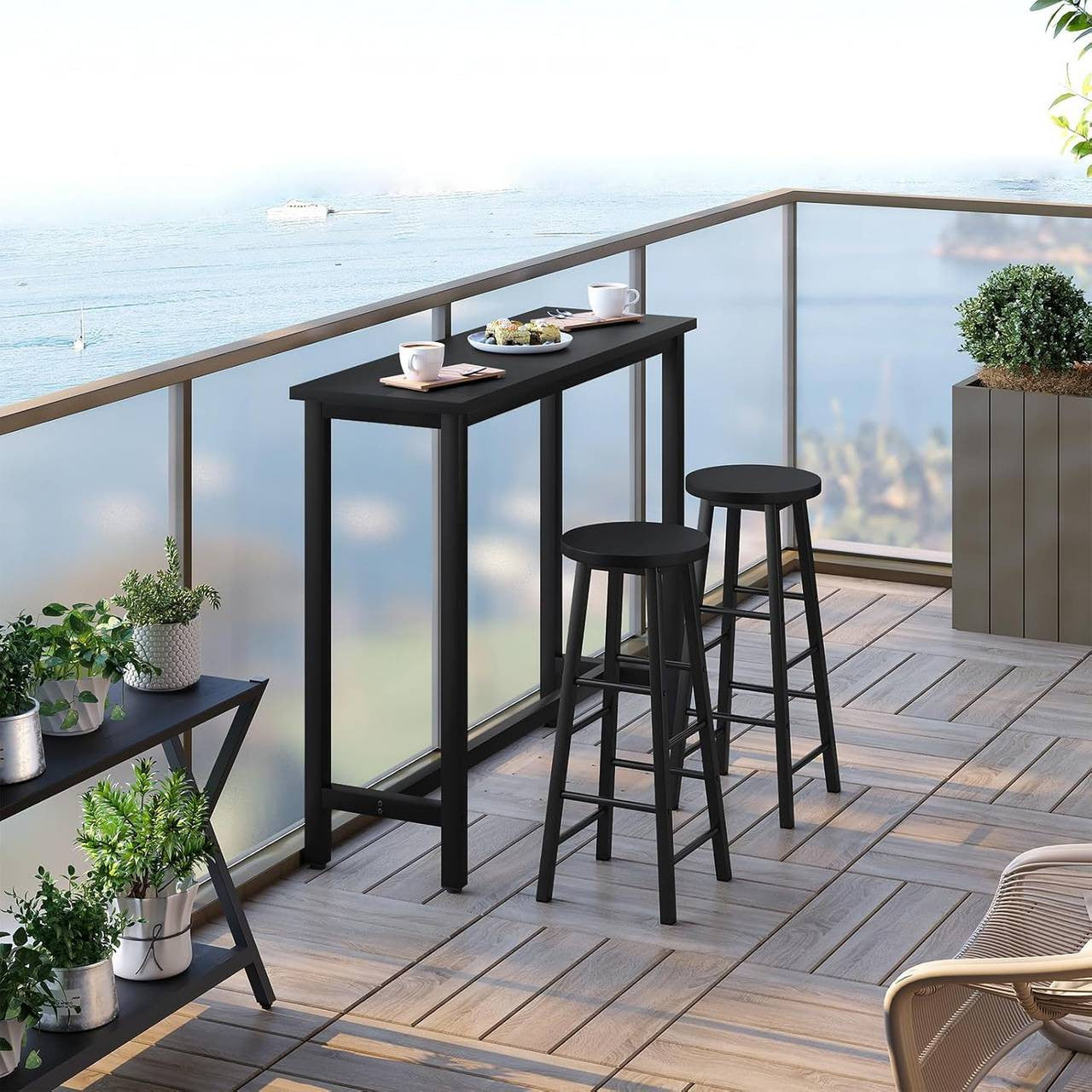 24goodz Bistro Table - Ergonomic Height for Comfort - Sturdy Metal Frame - MDF - For Home and Commercial Use - Light Oak/White/Black - 120 x 100 x 40 cm - sz