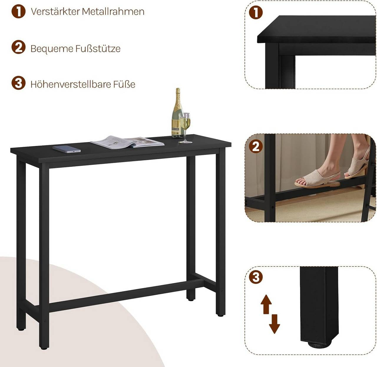 24goodz Bistro Table - Ergonomic Height for Comfort - Sturdy Metal Frame - MDF - For Home and Commercial Use - Light Oak/White/Black - 120 x 100 x 40 cm - sz