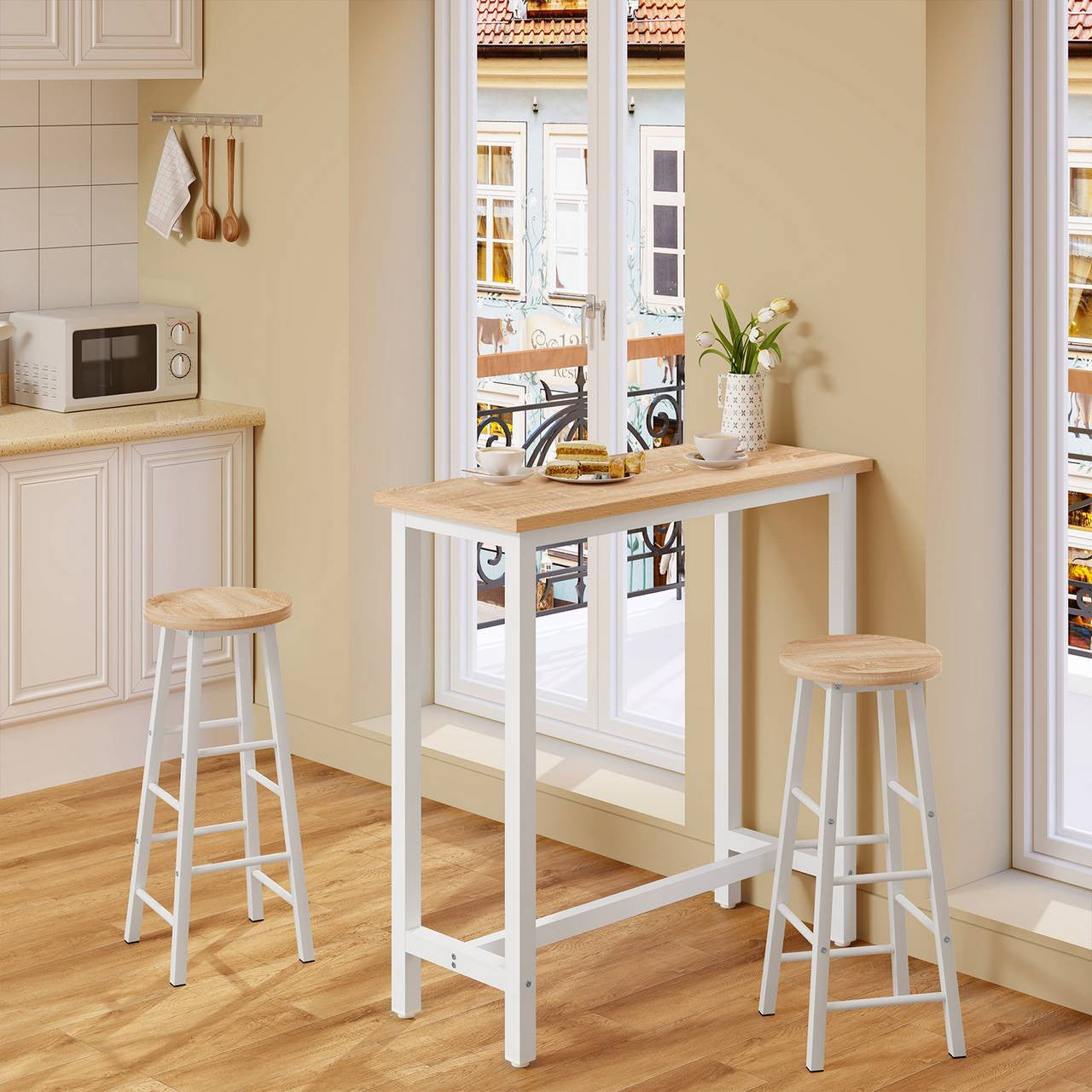 24goodz Bartafel - Ergonomic Height for Comfort - Sturdy Metal Frame - MDF - For Home and Commercial Use - Light Oak