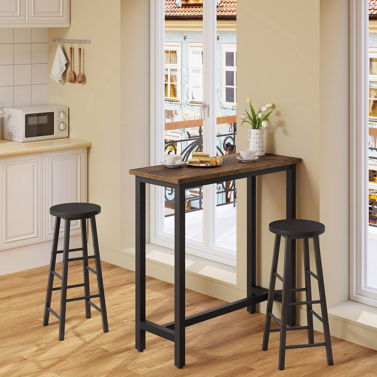 24goodz Bartafel - Ergonomic Height for Comfort - Robust Metal Frame - MDF - For Home and Commercial Use - Vintage Wood/White/Light Oak/Black - hov