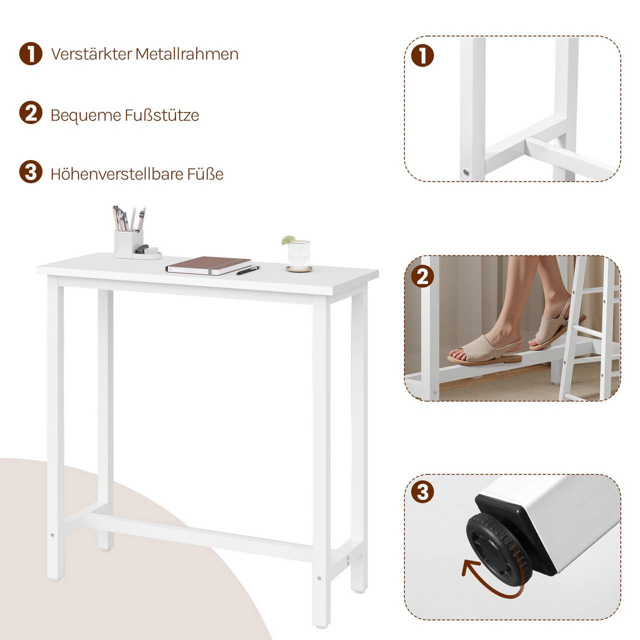 24goodz Bartafel - Ergonomic Height for Comfort - Sturdy Metal Frame - MDF - For Home and Business Use - Vintage Wood/White - ws