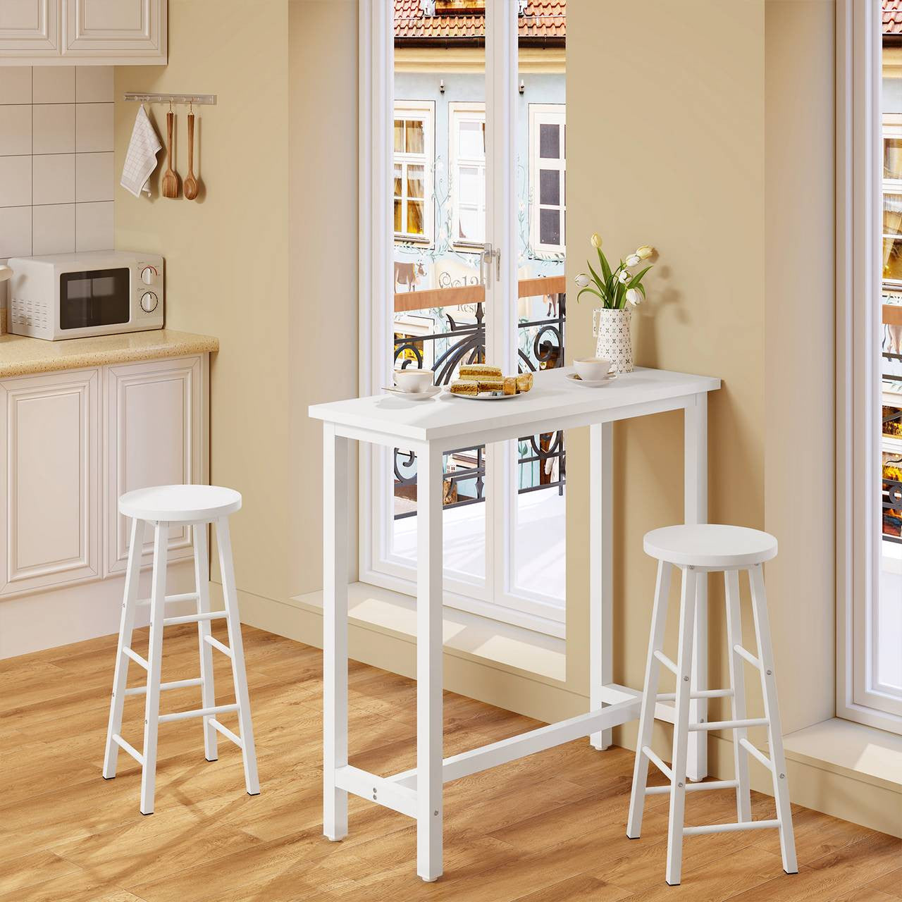 24goodz Bartafel - Ergonomic Height for Comfort - Sturdy Metal Frame - MDF - For Home and Business Use - Vintage Wood/White - ws