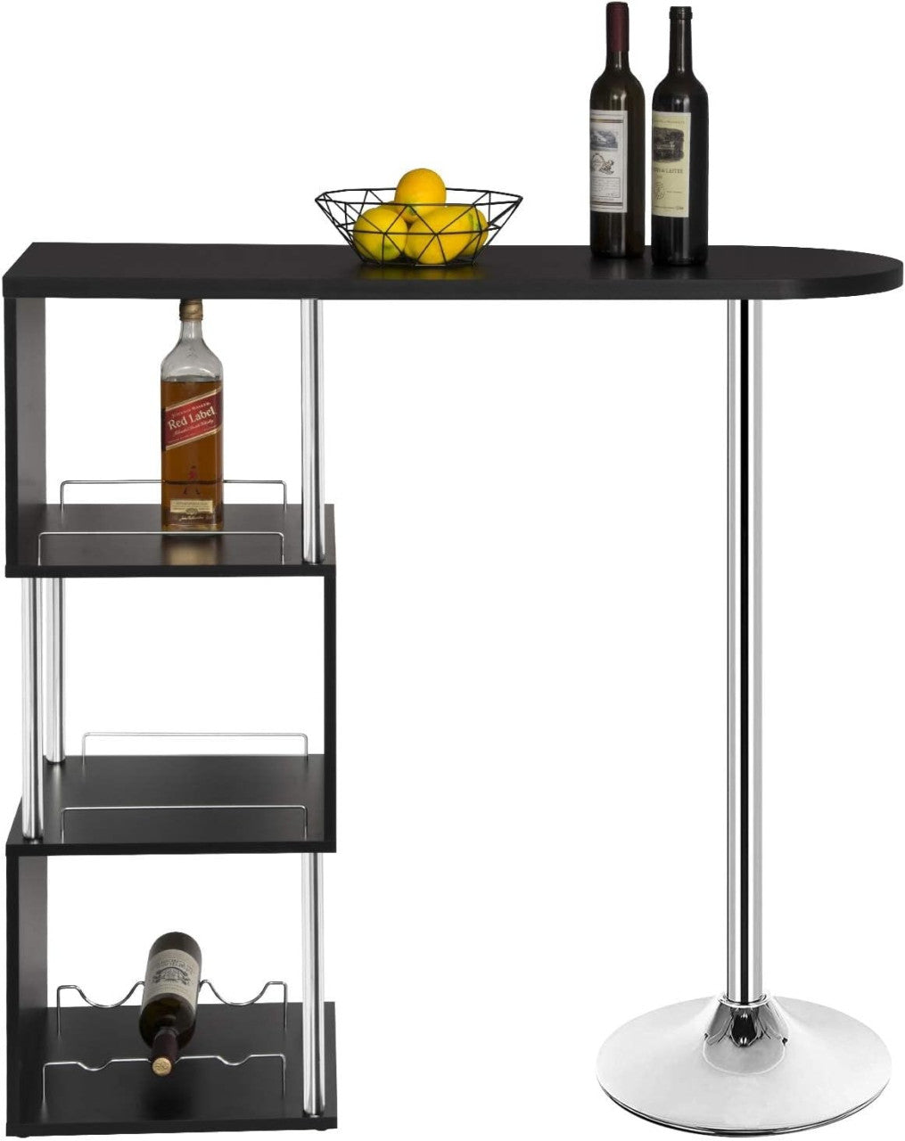 24goodz Bistro Table with Wine Racks - Unique S-Shape Design - Sturdy Metal and MDF - For Small Spaces - Black - sz