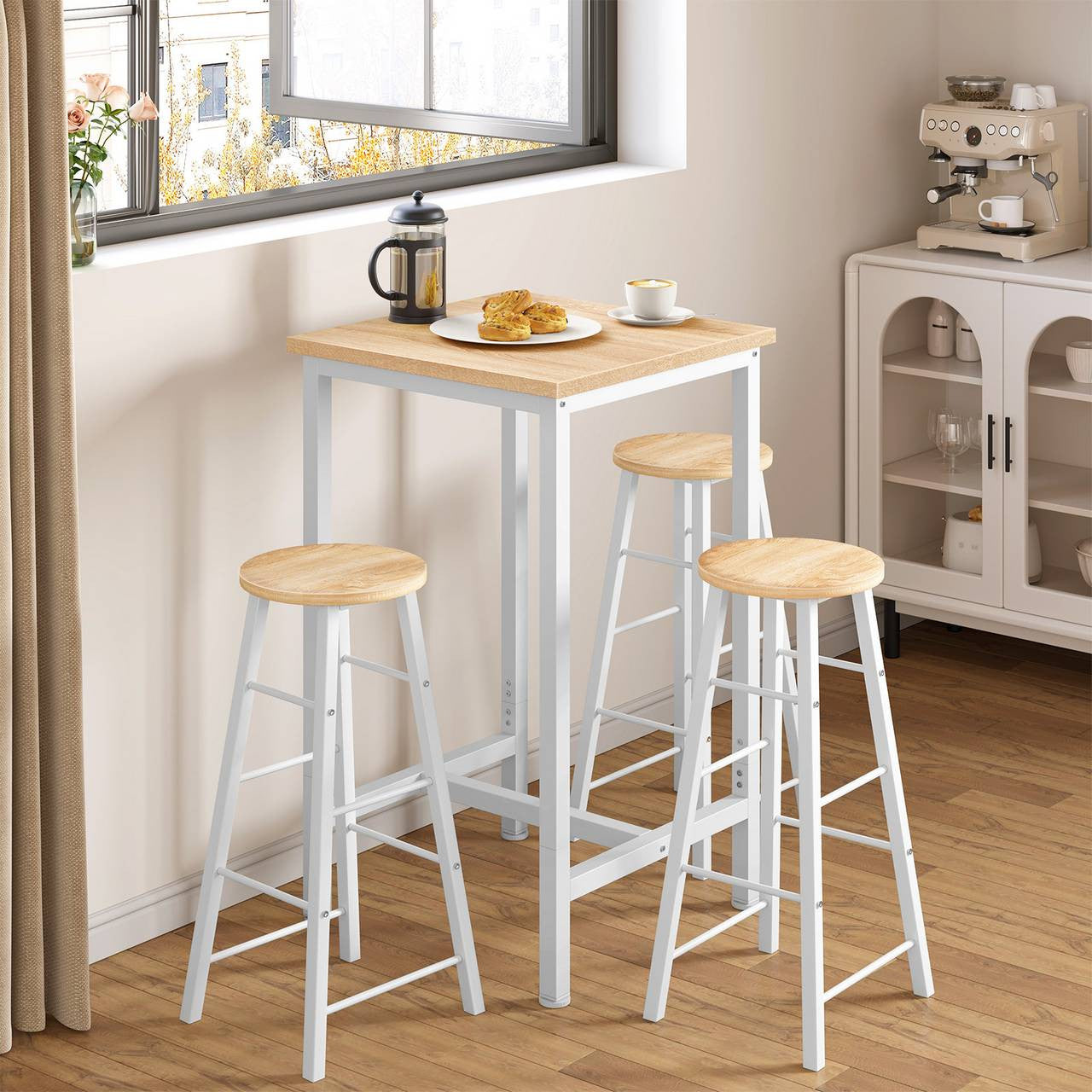 24goodz Bistro Table - Robust and Durable Design - Space-Saving - MDF and Metal - Light Oak - 60 x 100 cm - hei