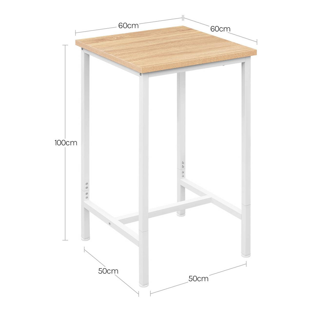 24goodz Bistro Table - Robust and Durable Design - Space-Saving - MDF and Metal - Light Oak - 60 x 100 cm - hei