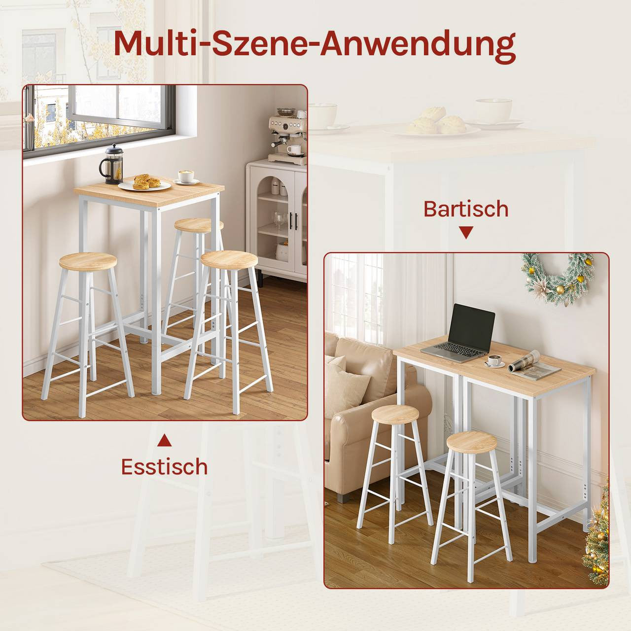 24goodz Bistro Table - Robust and Durable Design - Space-Saving - MDF and Metal - Light Oak - 60 x 100 cm - hei