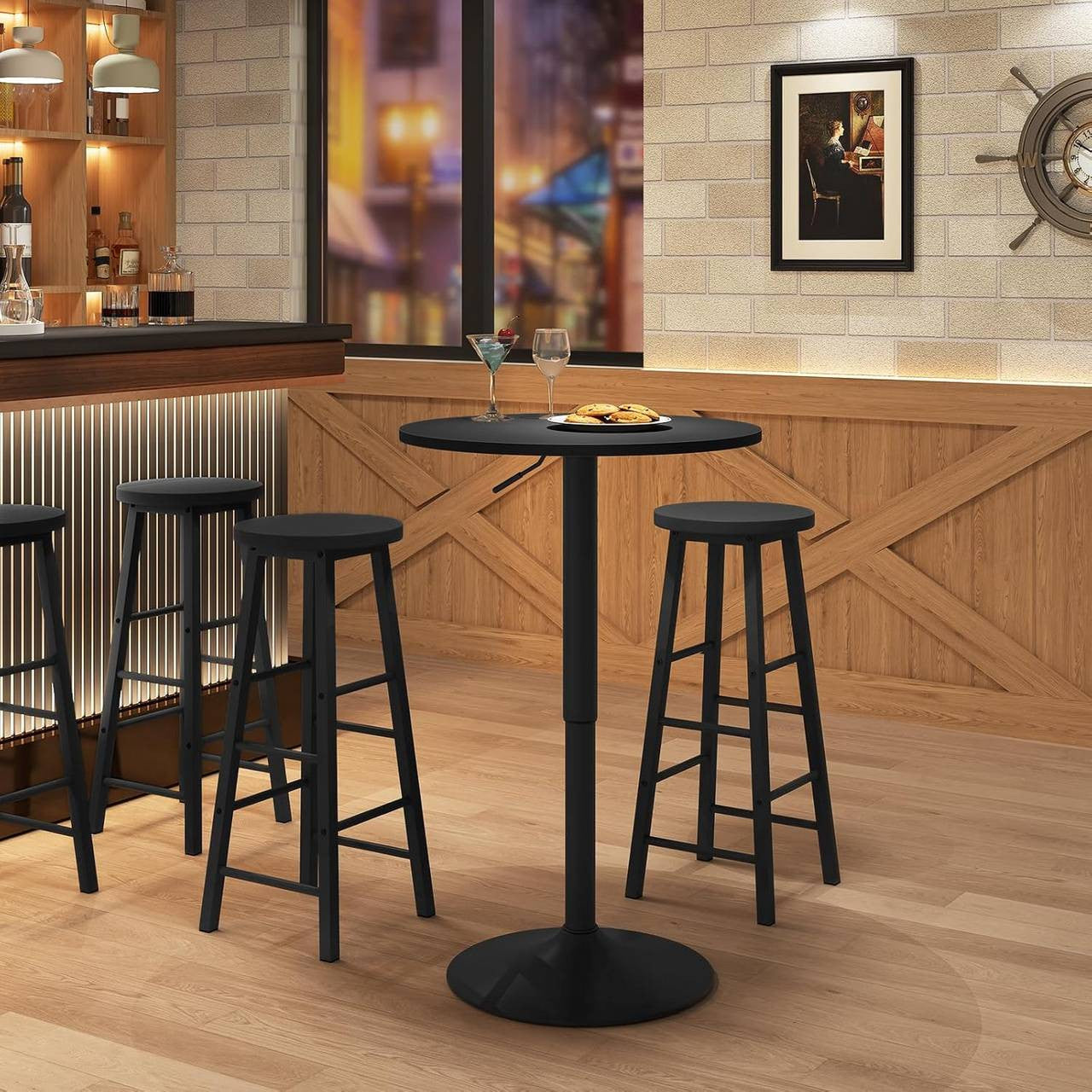 24goodz Adjustable Bar Table 70-91 cm - Durable and Stylish - MDF and Metal - For Home and Office - Black - sz