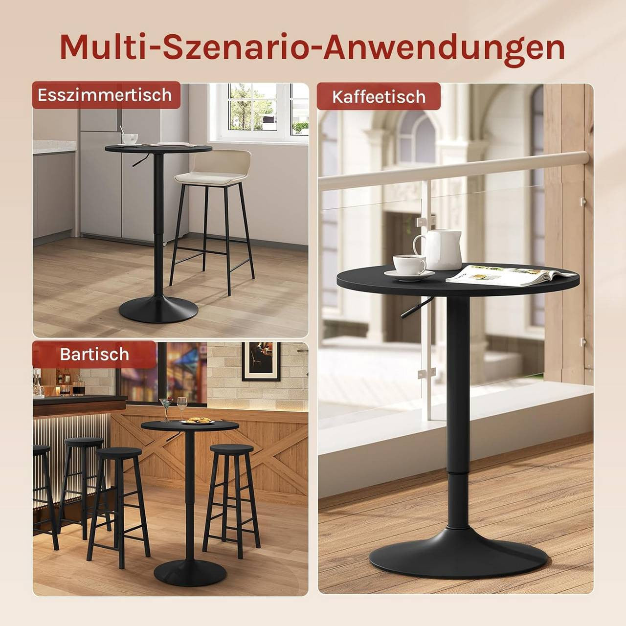 24goodz Adjustable Bar Table 70-91 cm - Durable and Stylish - MDF and Metal - For Home and Office - Black - sz