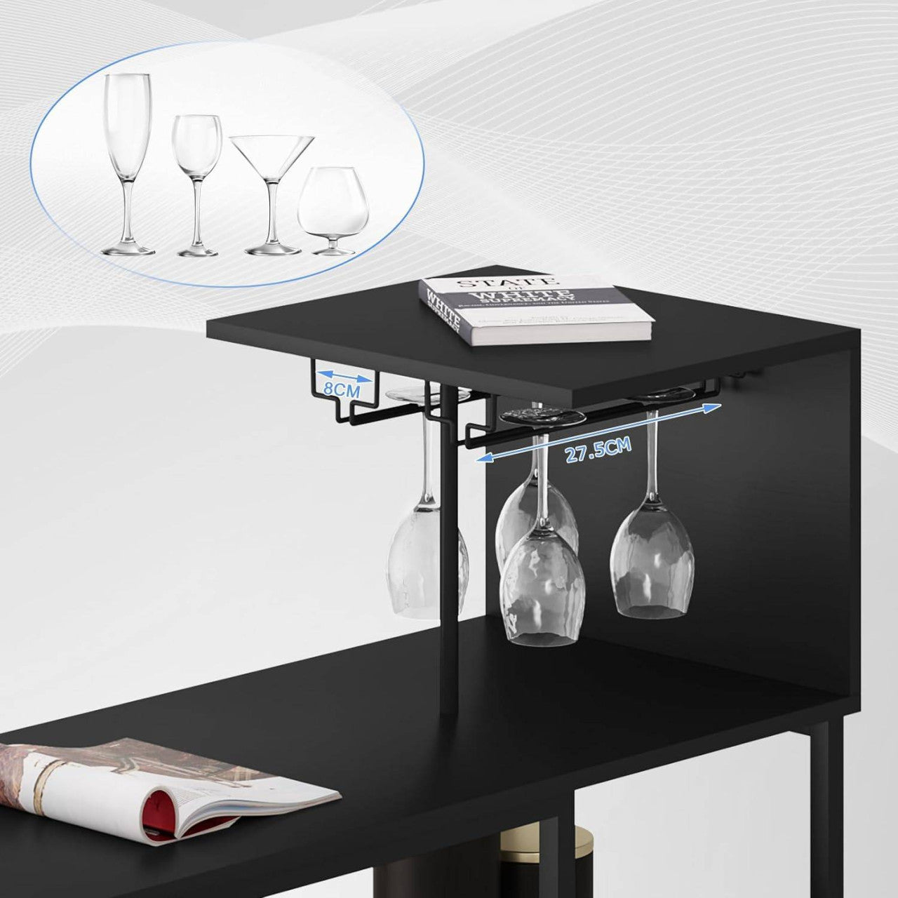 24goodz Bar Table with 2 Stools - Space-Saving Design - E1 Wood and Steel - For Home and Kitchen - Vintage Brown + Black