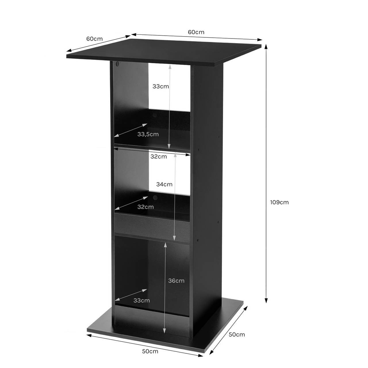 24goodz Bartafel with 3 Shelves - Space-Saving Design - Wood Material - Black - 109 cm Height
