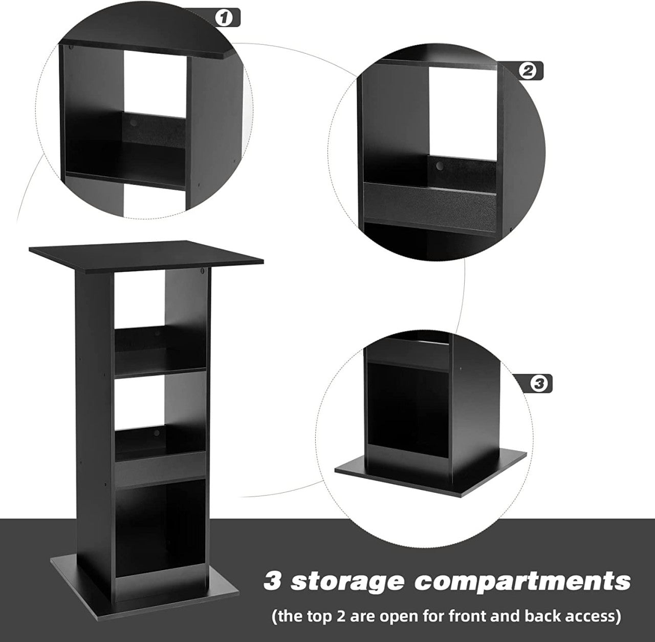 24goodz Bartafel with 3 Shelves - Space-Saving Design - Wood Material - Black - 109 cm Height