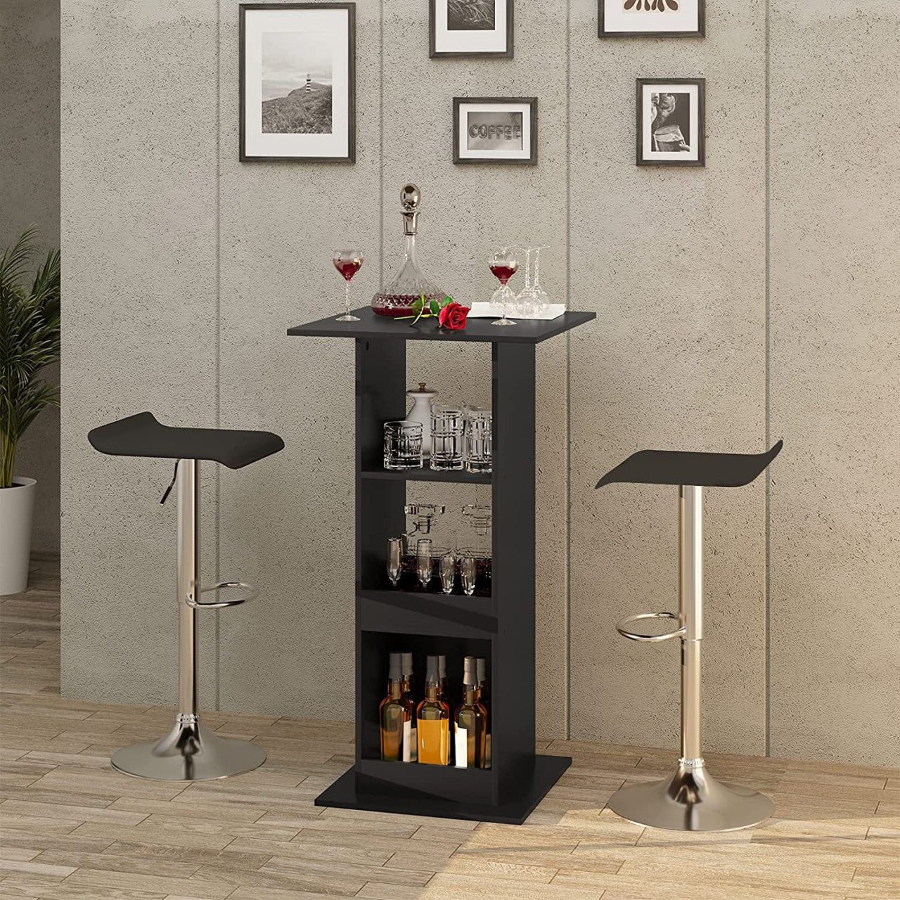 24goodz Bartafel with 3 Shelves - Space-Saving Design - Wood Material - Black - 109 cm Height