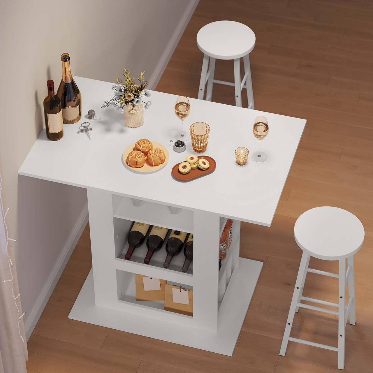 24goodz Bartafel with Storage - Stylish Design - Easy to Maintain - E1 Wood - For Friends and Family - White + Light Oak