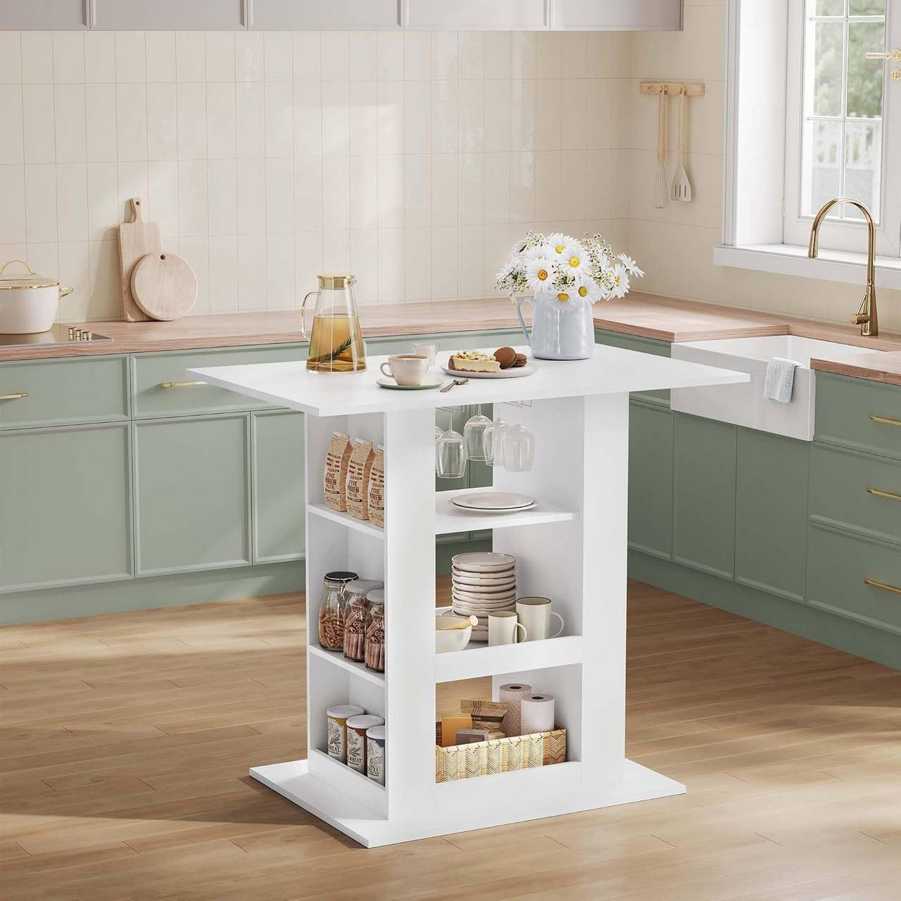 24goodz Bartafel with Storage - Stylish Design - Easy to Maintain - E1 Wood - For Friends and Family - White + Light Oak