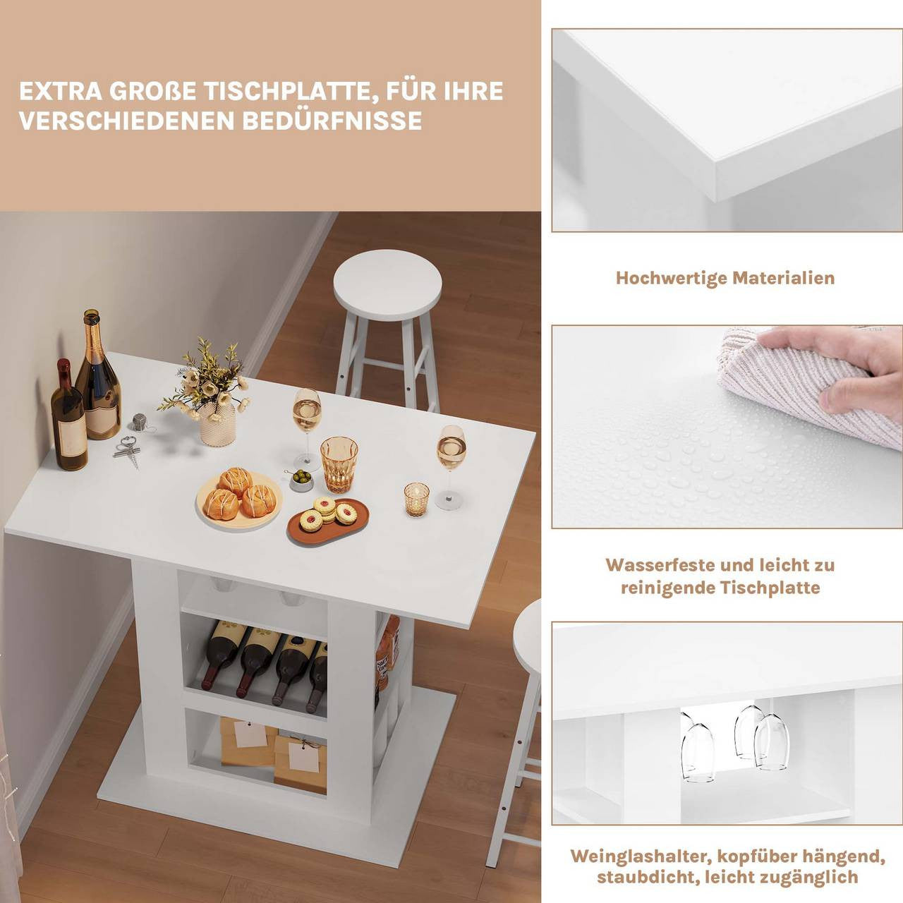 24goodz Bartafel with Storage - Stylish Design - Easy to Maintain - E1 Wood - For Friends and Family - White + Light Oak