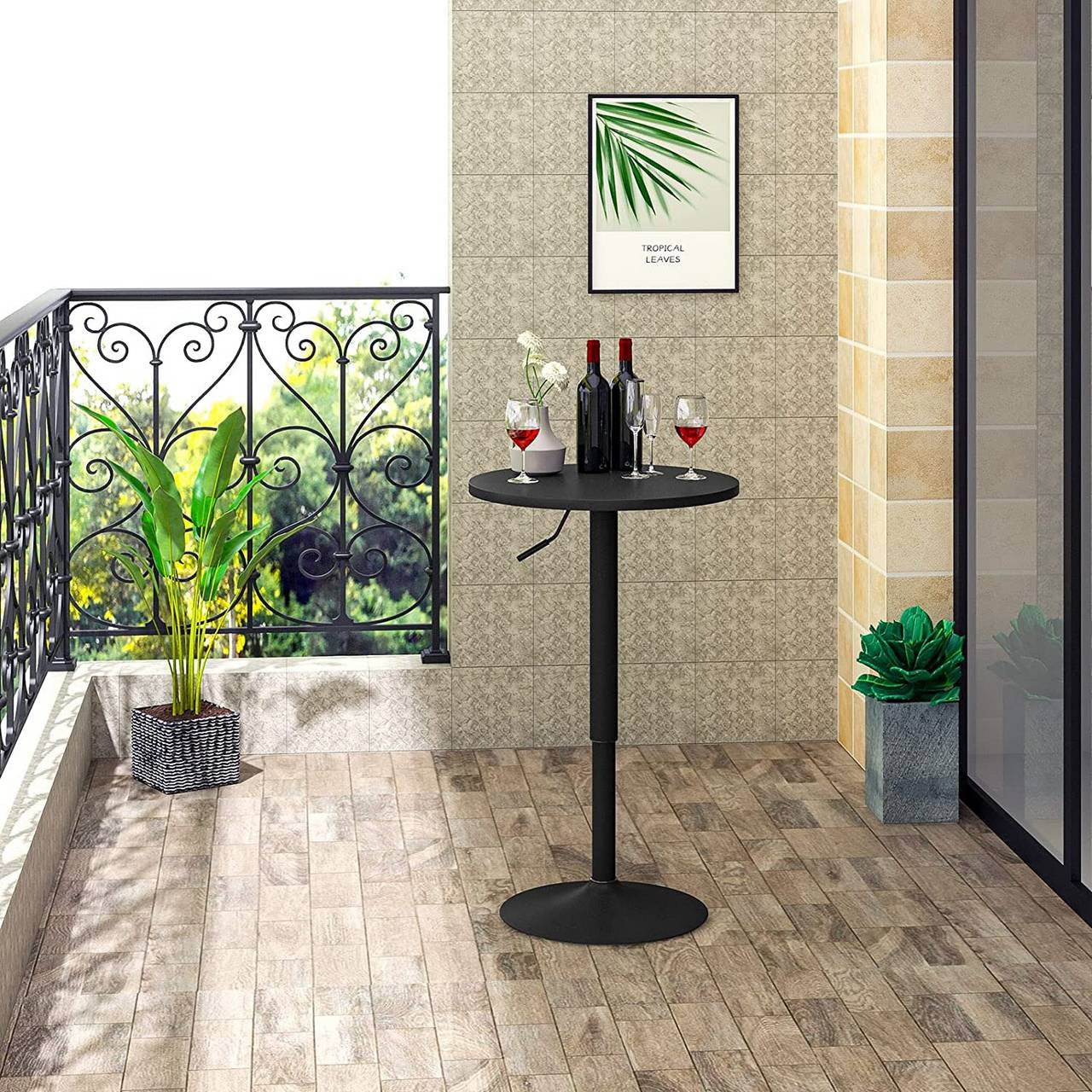 24goodz Round Bar Table - Height Adjustable - Durable MDF and Metal - Black - 52 cm Diameter - sz