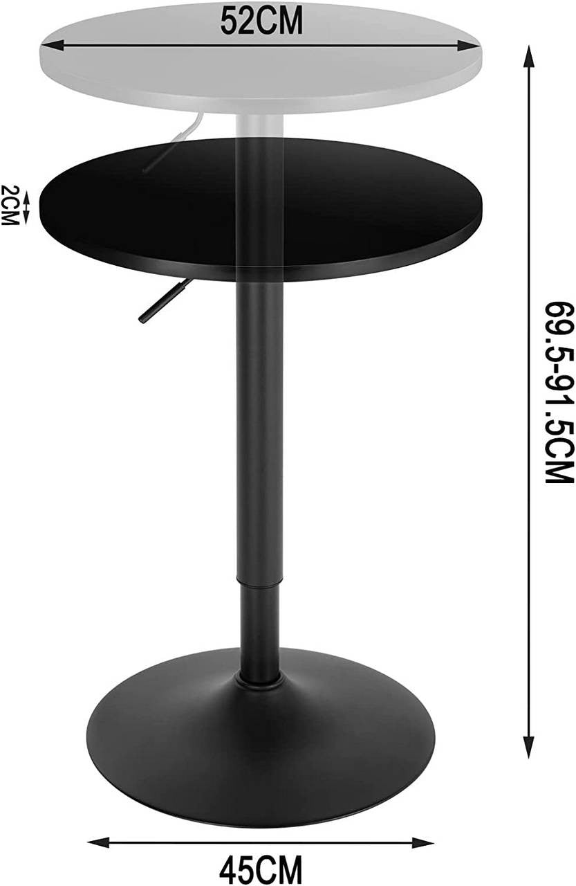 24goodz Round Bar Table - Height Adjustable - Durable MDF and Metal - Black - 52 cm Diameter - sz