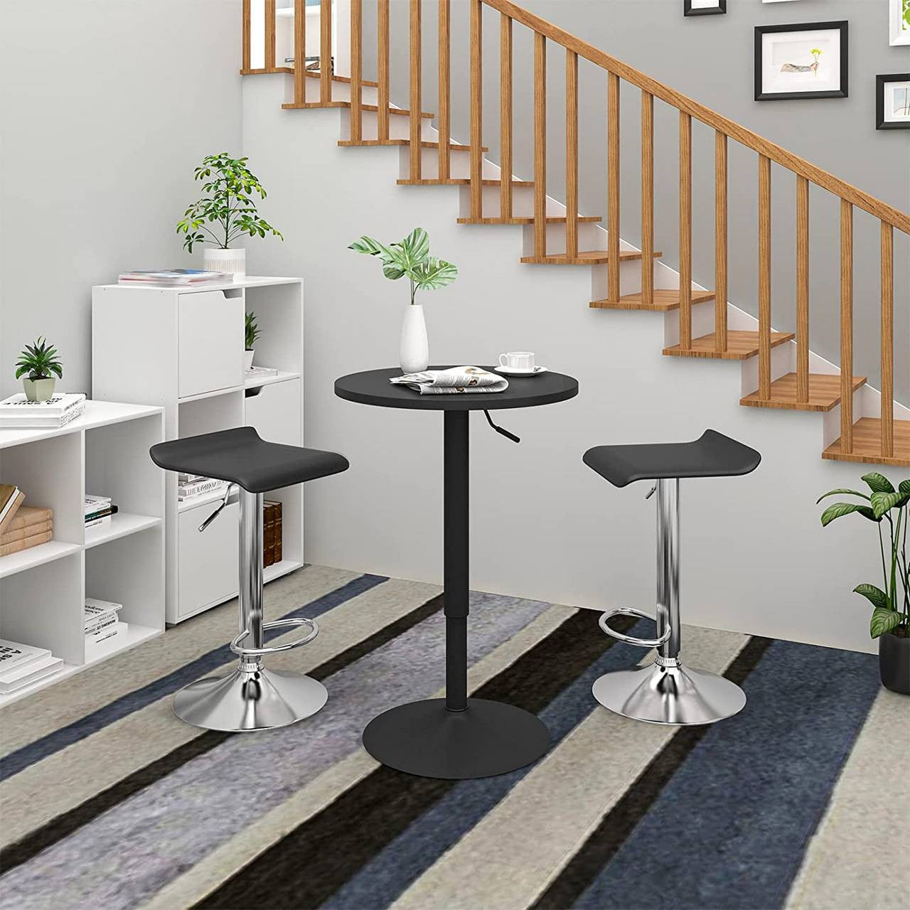 24goodz Round Bar Table - Height Adjustable - Durable MDF and Metal - Black - 52 cm Diameter - sz