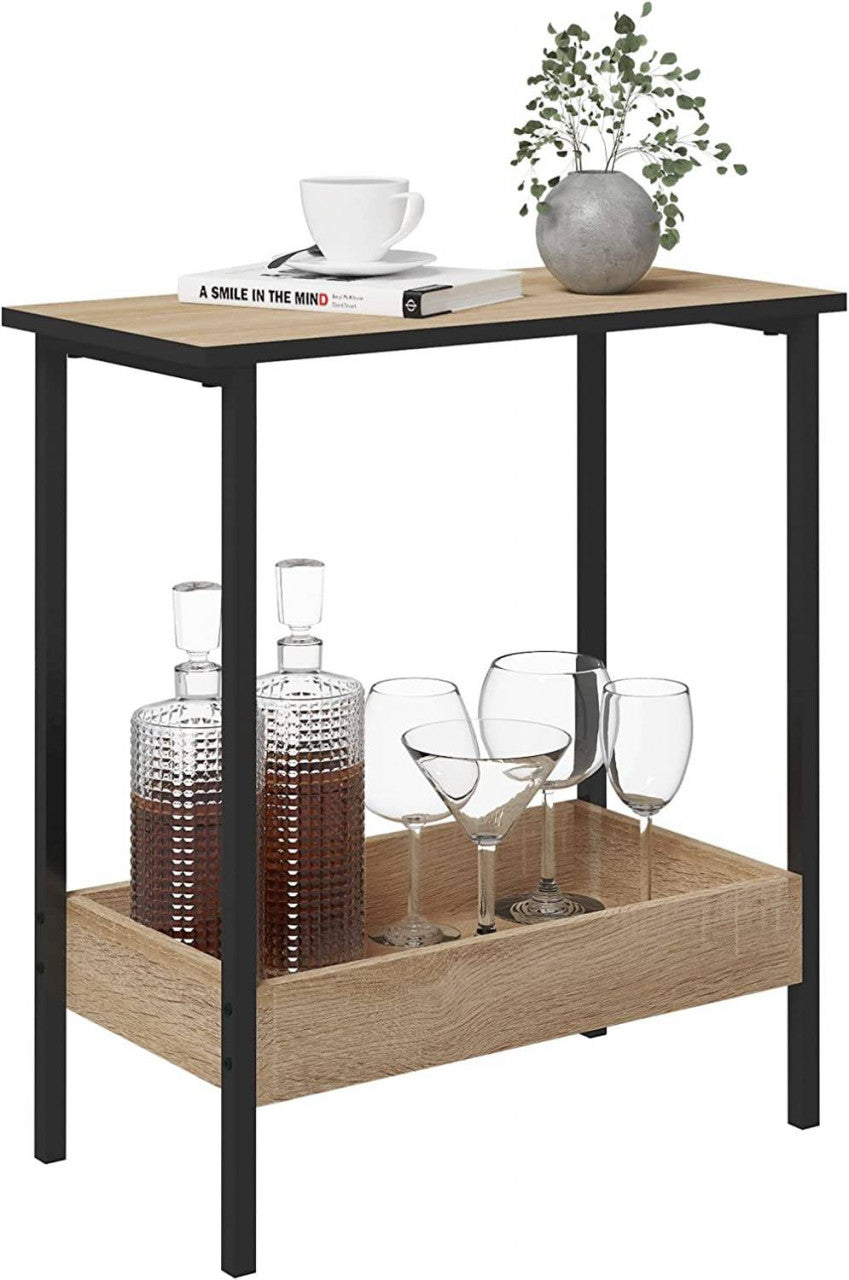 24goodz Side Table with 2 Shelves - Stylish and Versatile - E1 Wood and Metal - For Living Room or Bedroom - Light Oak + Black - hei