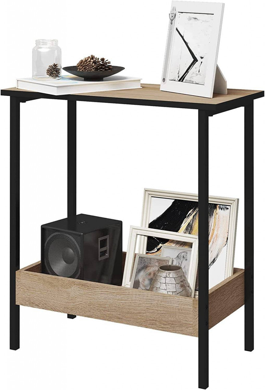 24goodz Side Table with 2 Shelves - Stylish and Versatile - E1 Wood and Metal - For Living Room or Bedroom - Light Oak + Black - hei