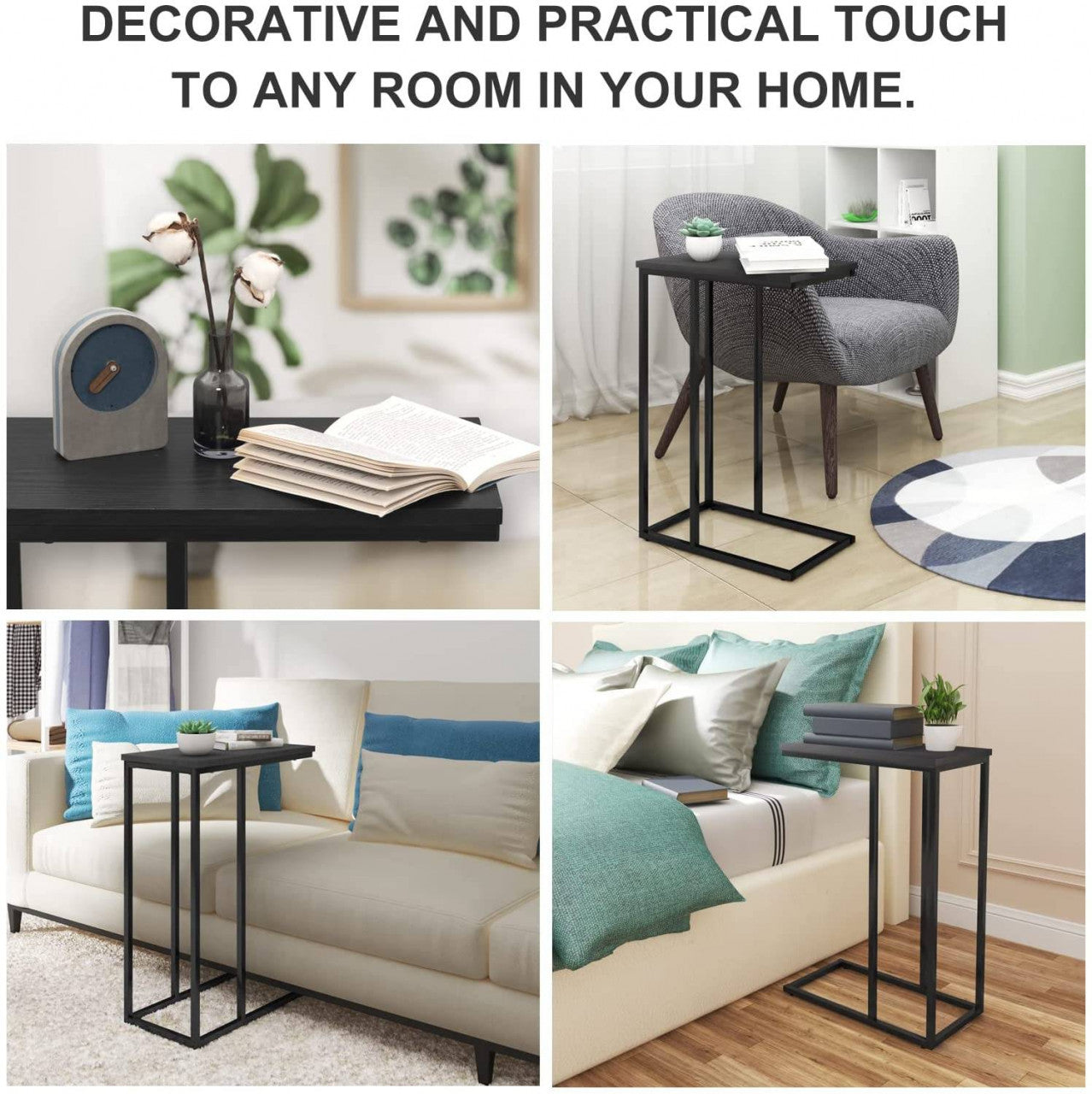 24goodz Side Table - Sturdy Construction - Easy to Assemble - MDF and Iron Frame - Black - sz