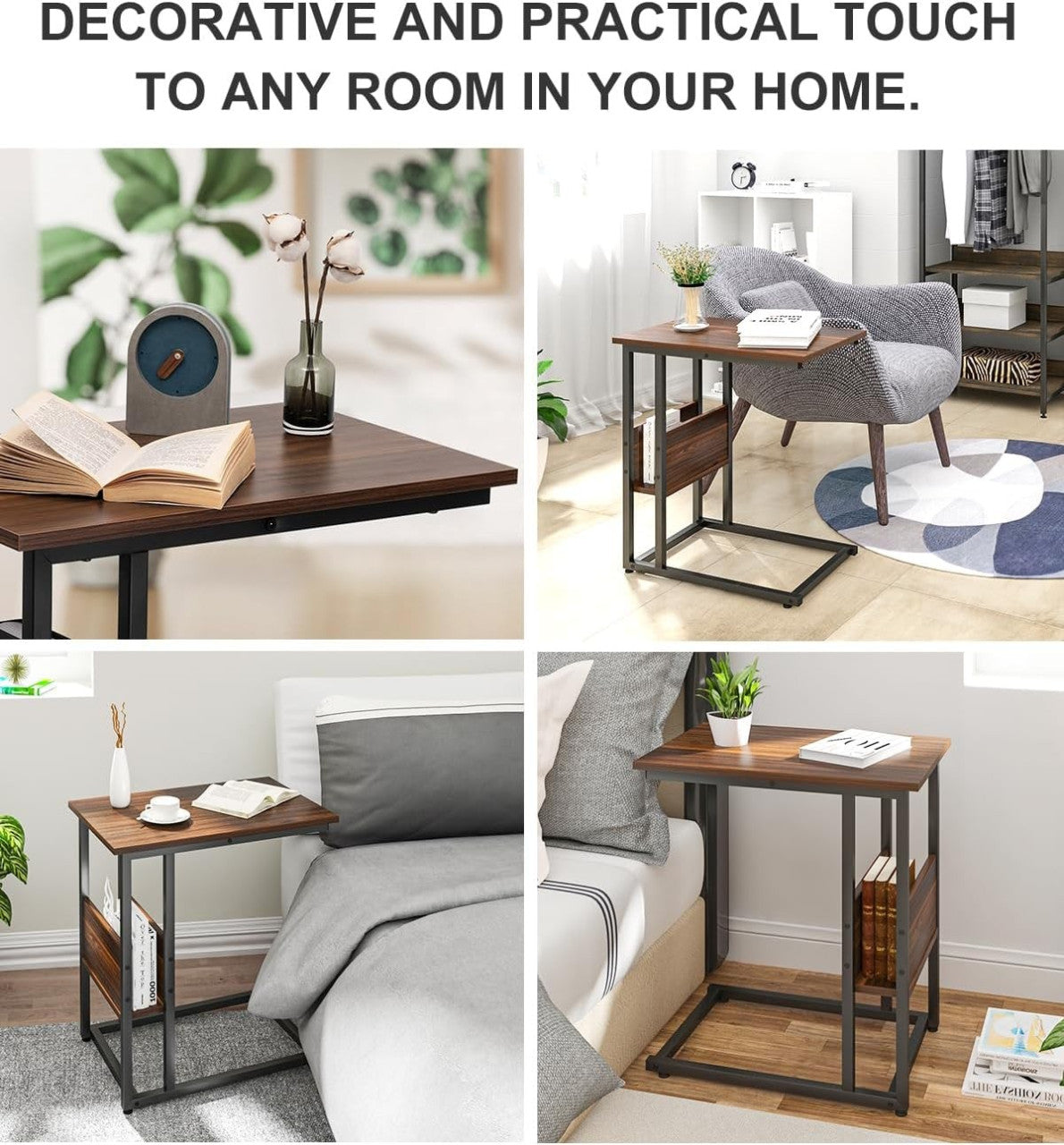 24goodz Side Table - Stable and Durable Design - E1-Class Wood and Metal - For Living Room or Bedroom - Dark Beech 55x36x59.5cm - dc