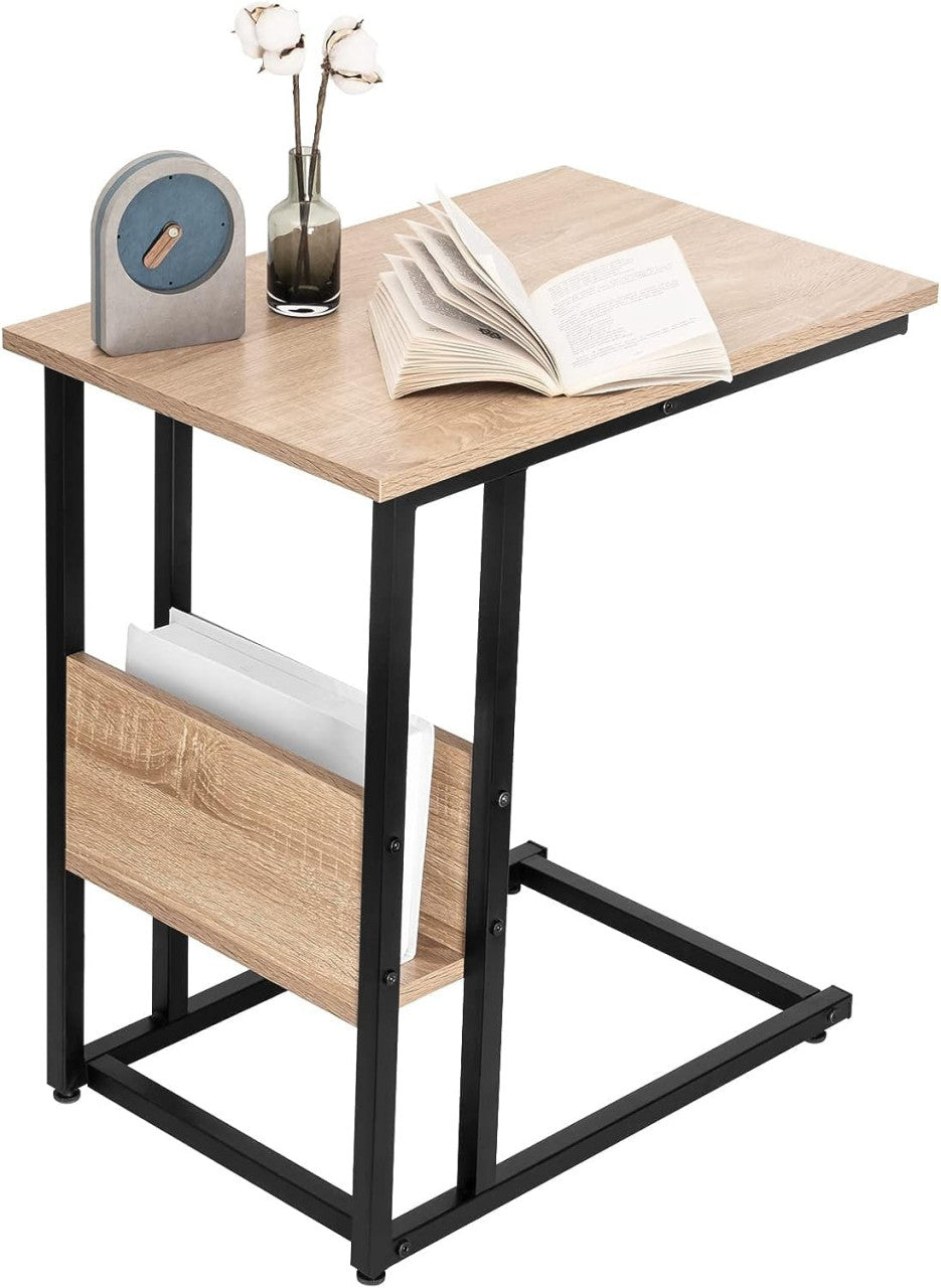 24goodz Side Table - Stable and Durable Design - E1-Class Wood and Metal - For Living Room and Bedroom - Light Oak - hei