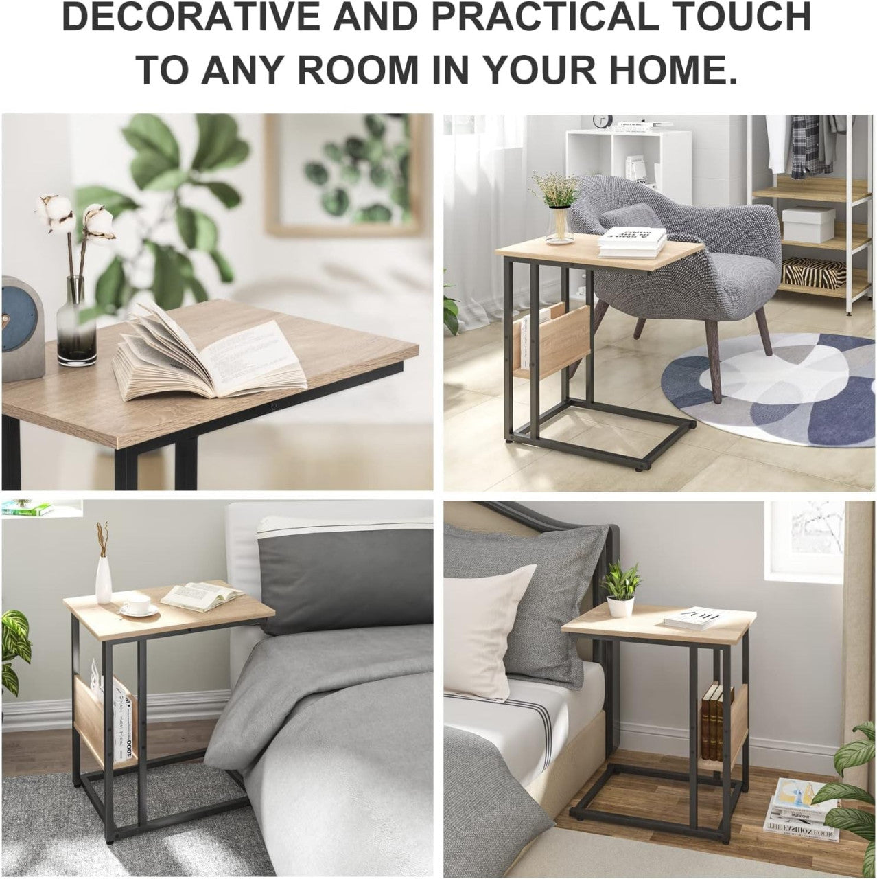 24goodz Side Table - Stable and Durable Design - E1-Class Wood and Metal - For Living Room and Bedroom - Light Oak - hei