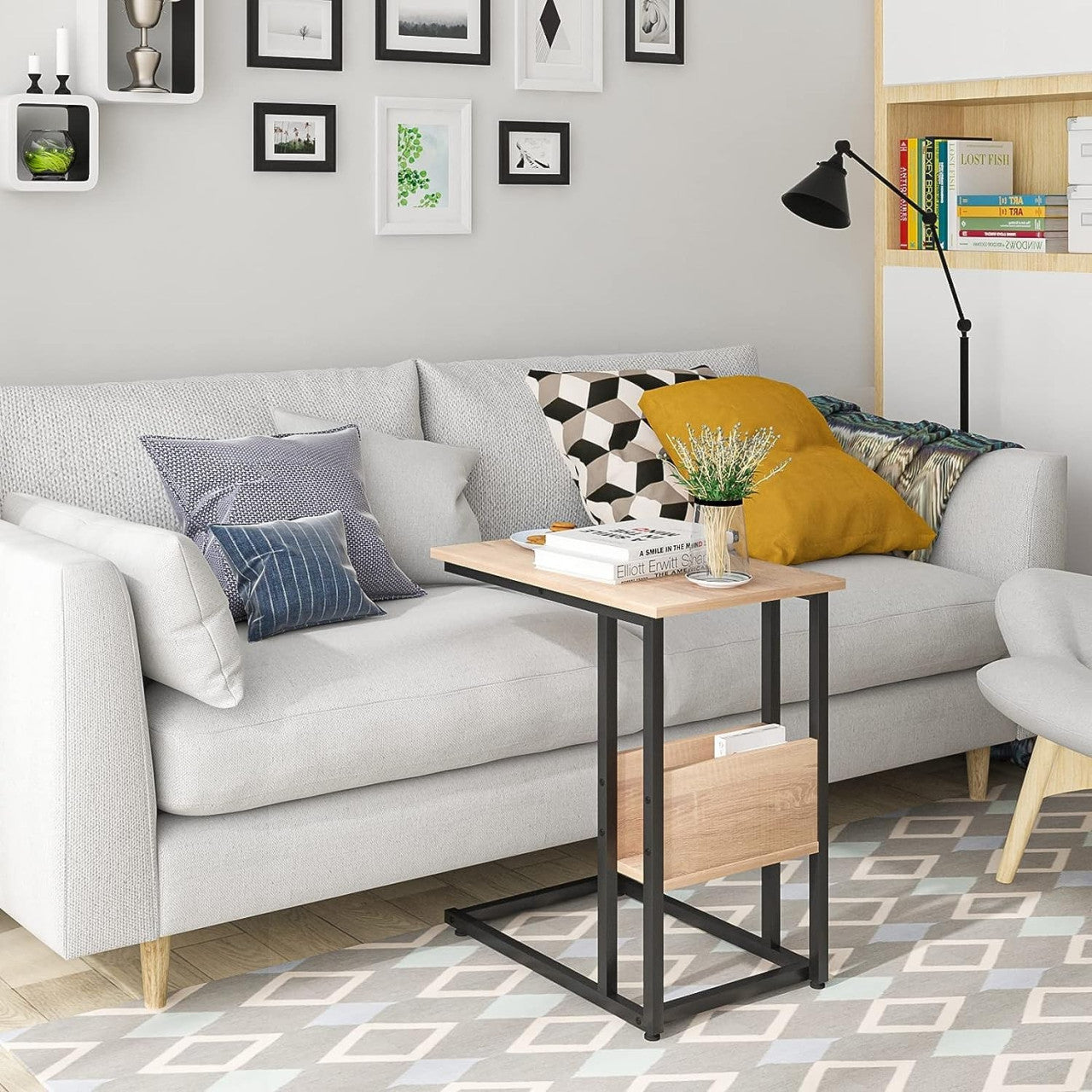 24goodz Side Table - Stable and Durable Design - E1-Class Wood and Metal - For Living Room and Bedroom - Light Oak - hei