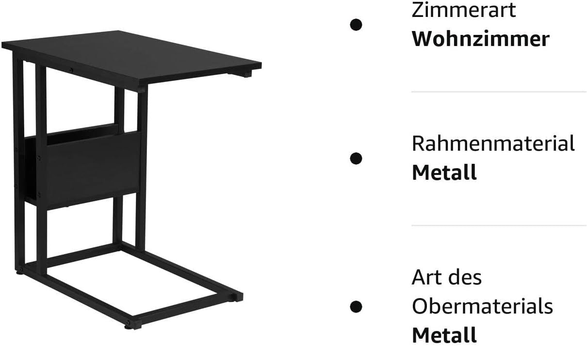 24goodz Side Table - Sturdy and Durable - E1-Class Wood and Metal - For Living Room or Bedroom - Black - sz
