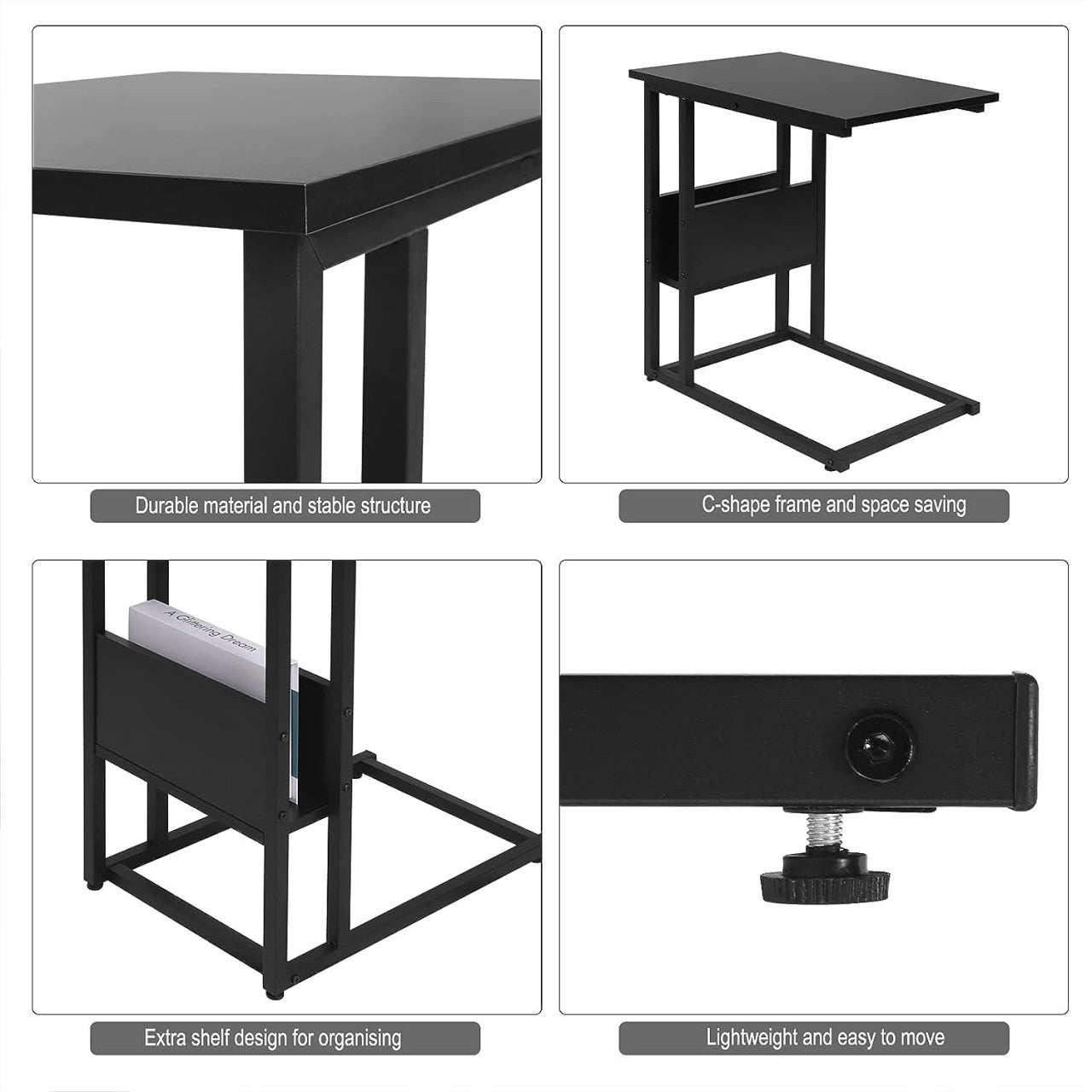 24goodz Side Table - Sturdy and Durable - E1-Class Wood and Metal - For Living Room or Bedroom - Black - sz
