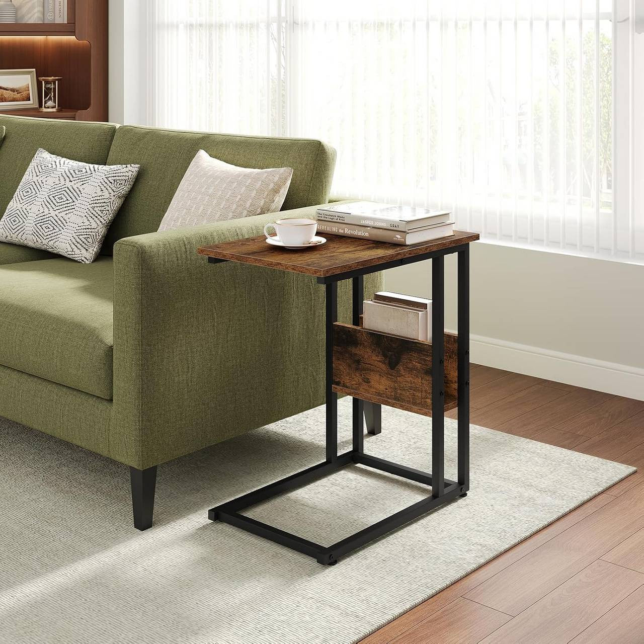 24goodz Side Table - Sturdy and Durable Design - E1-Class Wood and Metal - For Living Room or Bedroom - Rustic Brown