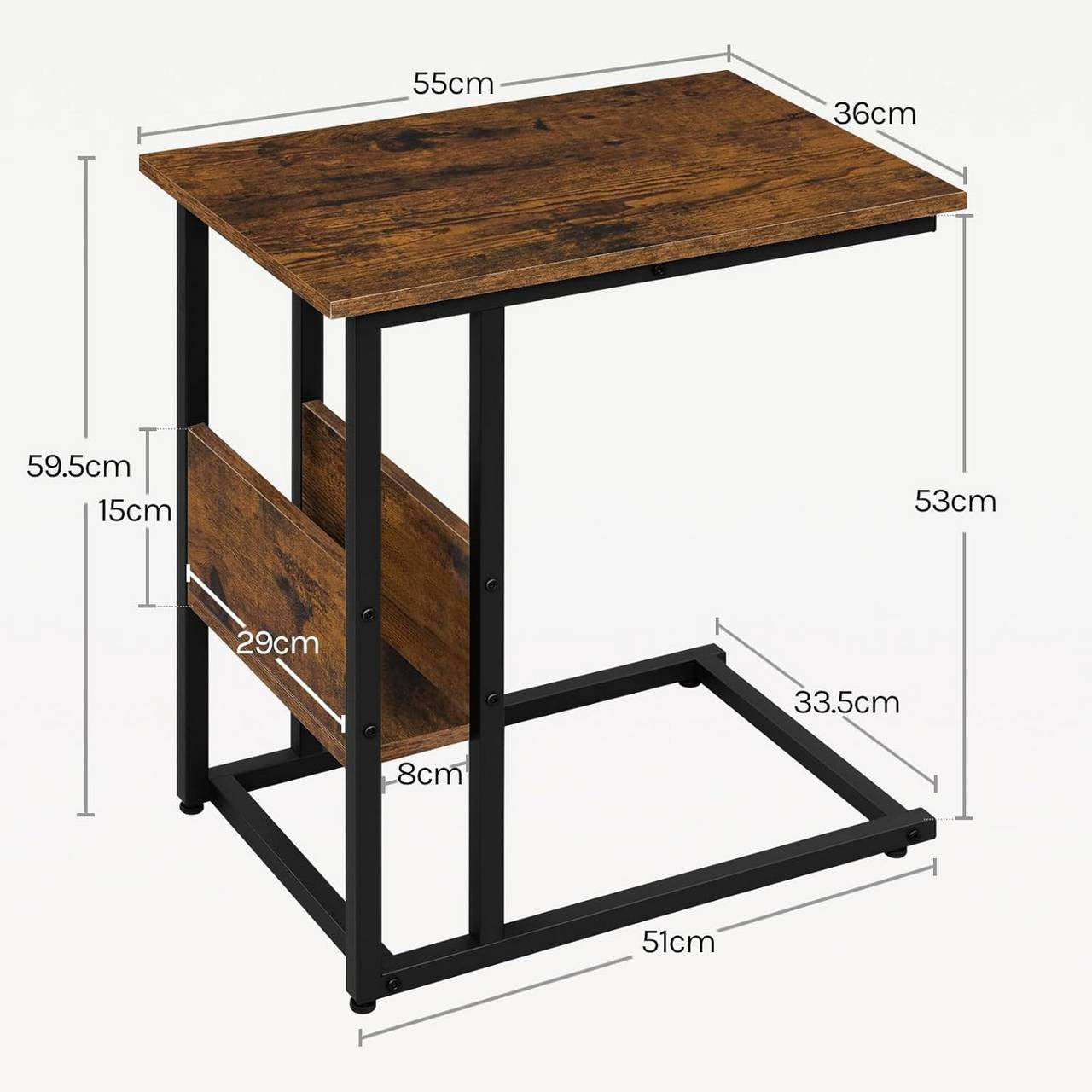 24goodz Side Table - Sturdy and Durable Design - E1-Class Wood and Metal - For Living Room or Bedroom - Rustic Brown