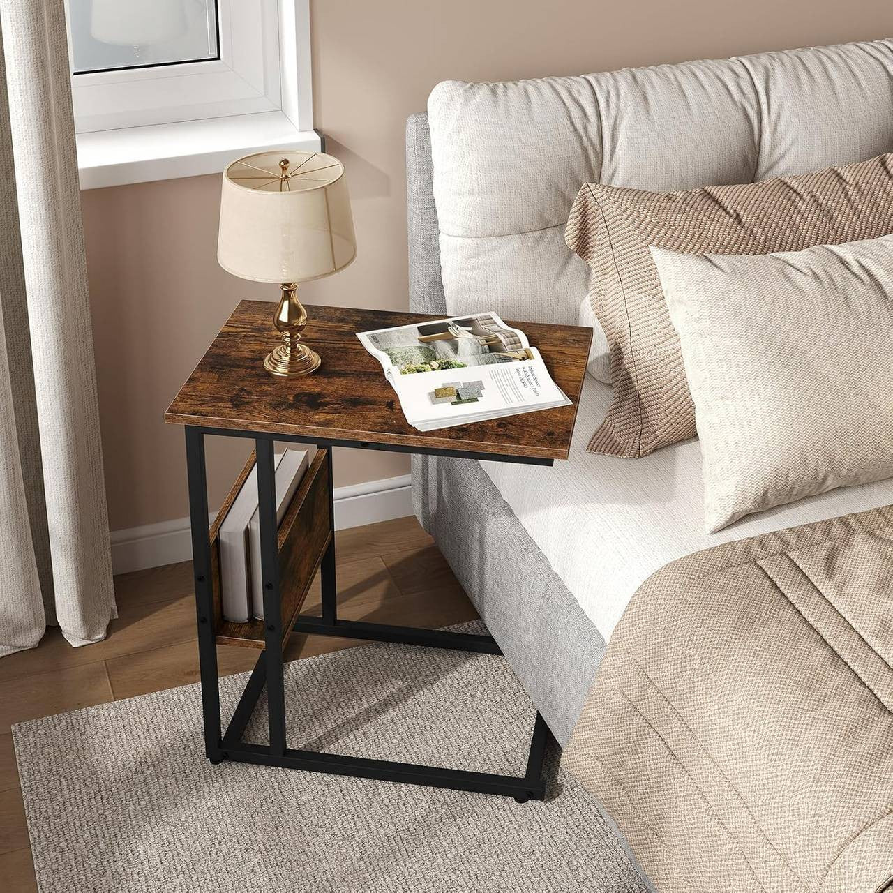 24goodz Side Table - Sturdy and Durable Design - E1-Class Wood and Metal - For Living Room or Bedroom - Rustic Brown