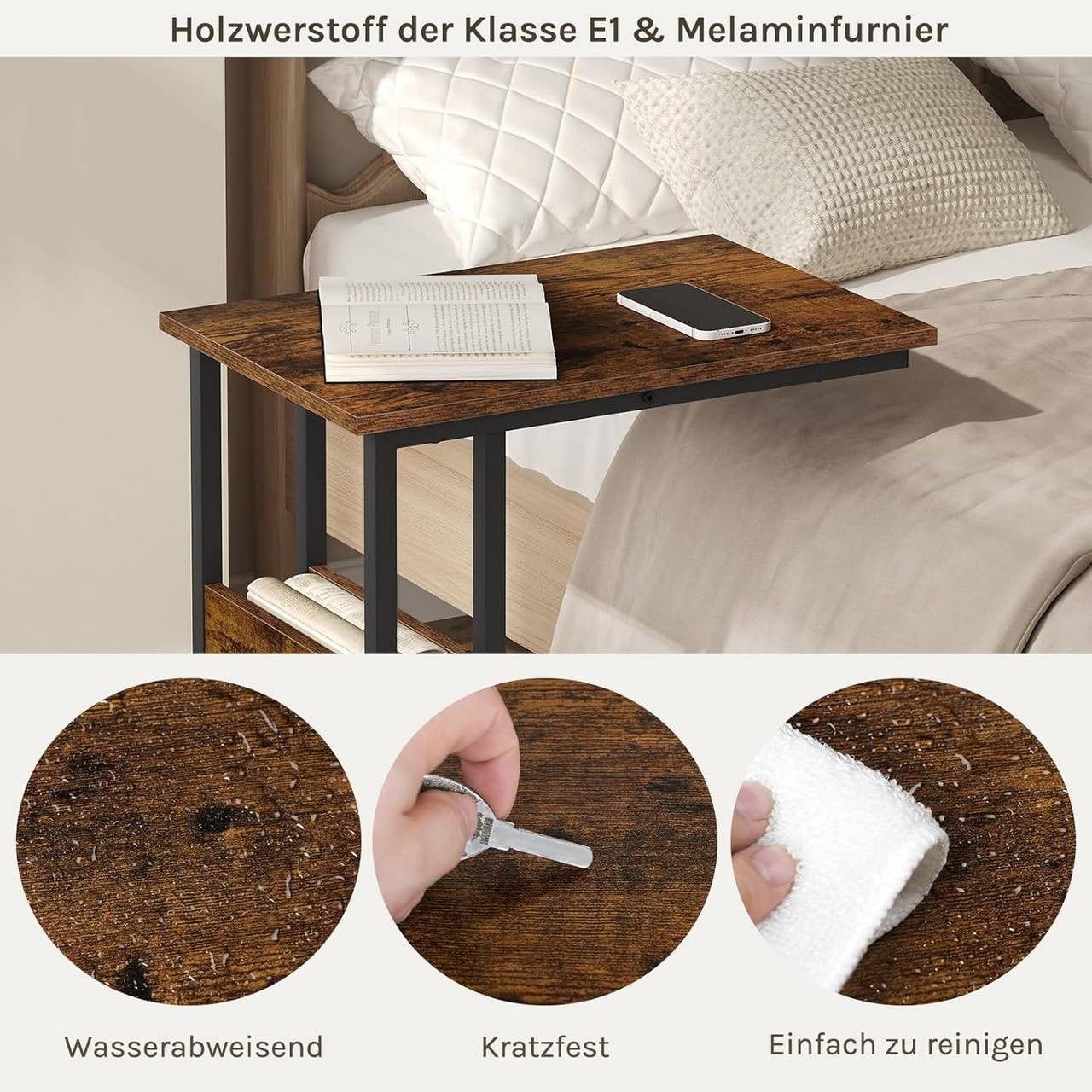24goodz Side Table - Sturdy and Durable Design - E1-Class Wood and Metal - For Living Room or Bedroom - Rustic Brown