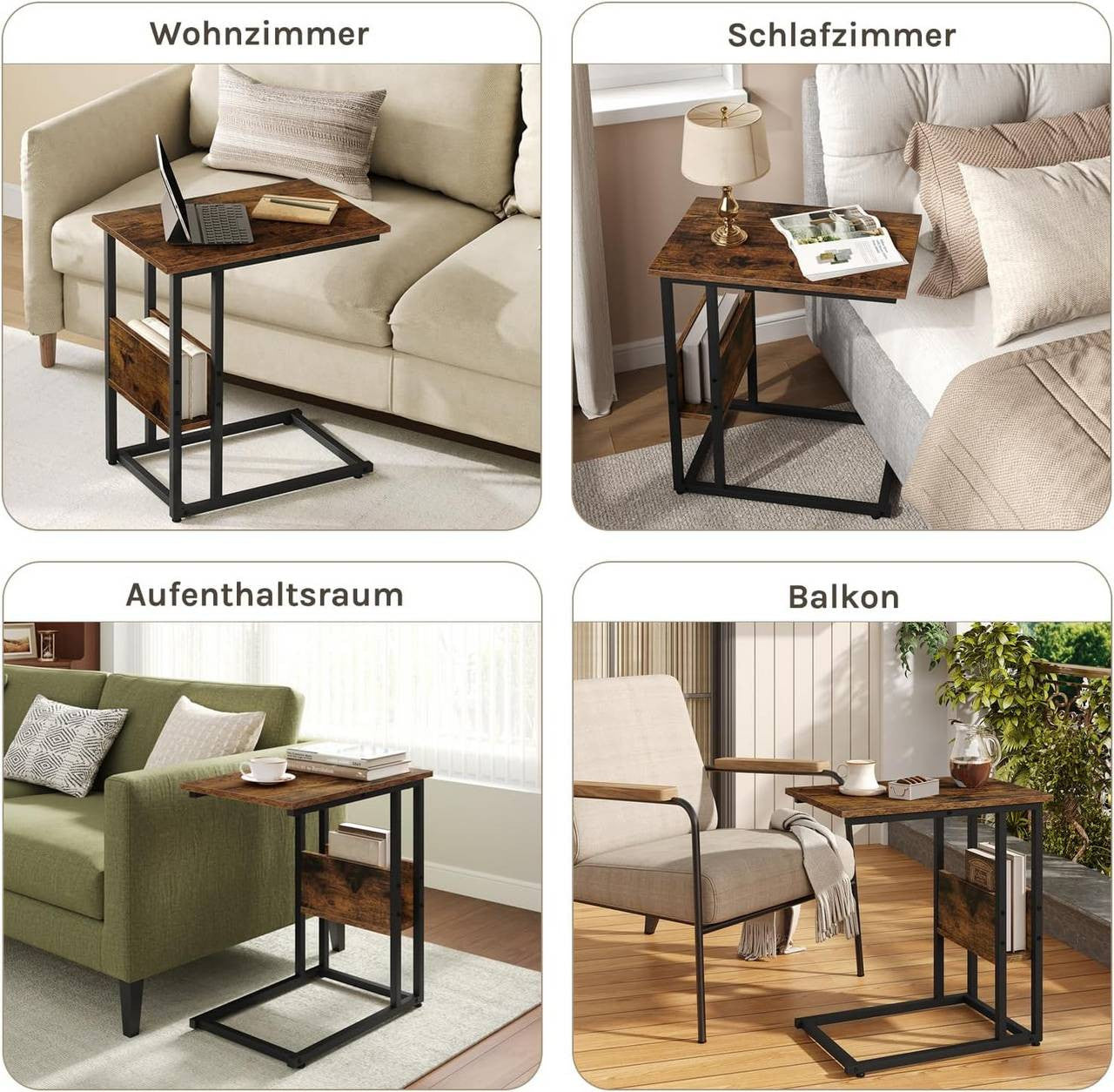 24goodz Side Table - Sturdy and Durable Design - E1-Class Wood and Metal - For Living Room or Bedroom - Rustic Brown