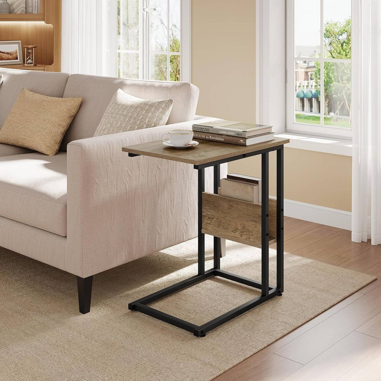 24goodz Side Table - Sturdy and Stylish - E1-Class Wood and Metal - For Living Room or Bedroom - Light Oak Finish - 55x36x59.5cm